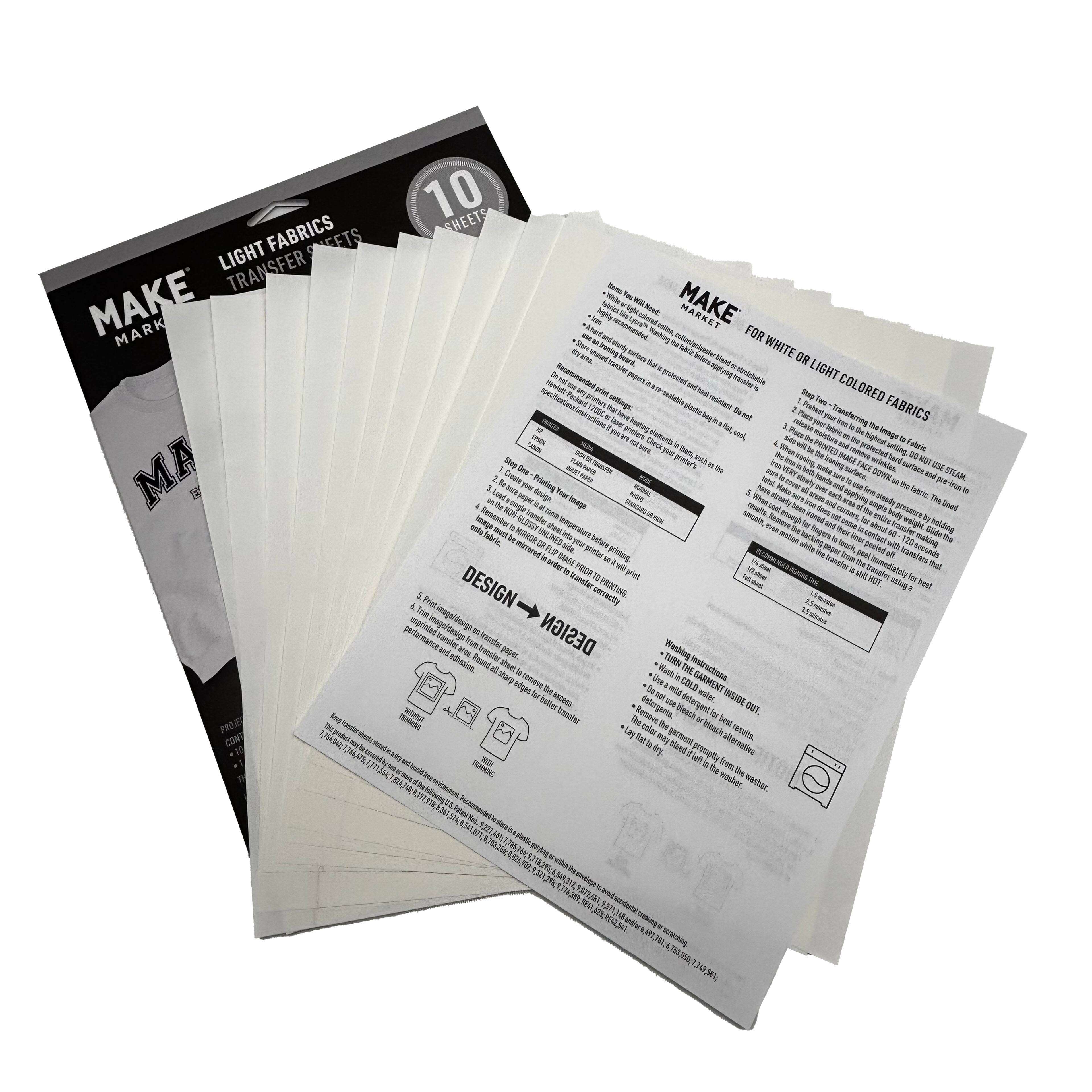6 Packs: 10 ct. (60 total) 8.5" x 11" Light Fabric Transfer Sheets by Make Market®