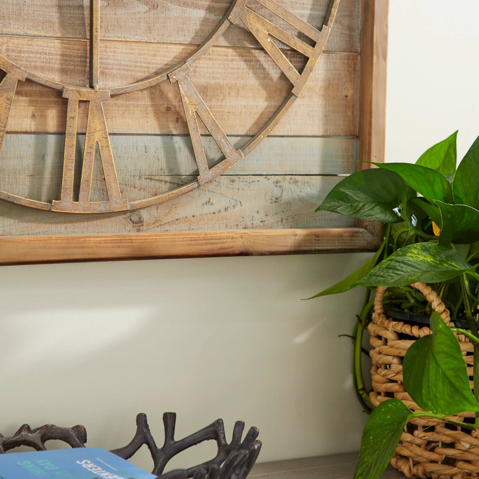 Brown Contemporary Wood Wall Clock, 30" x 30"