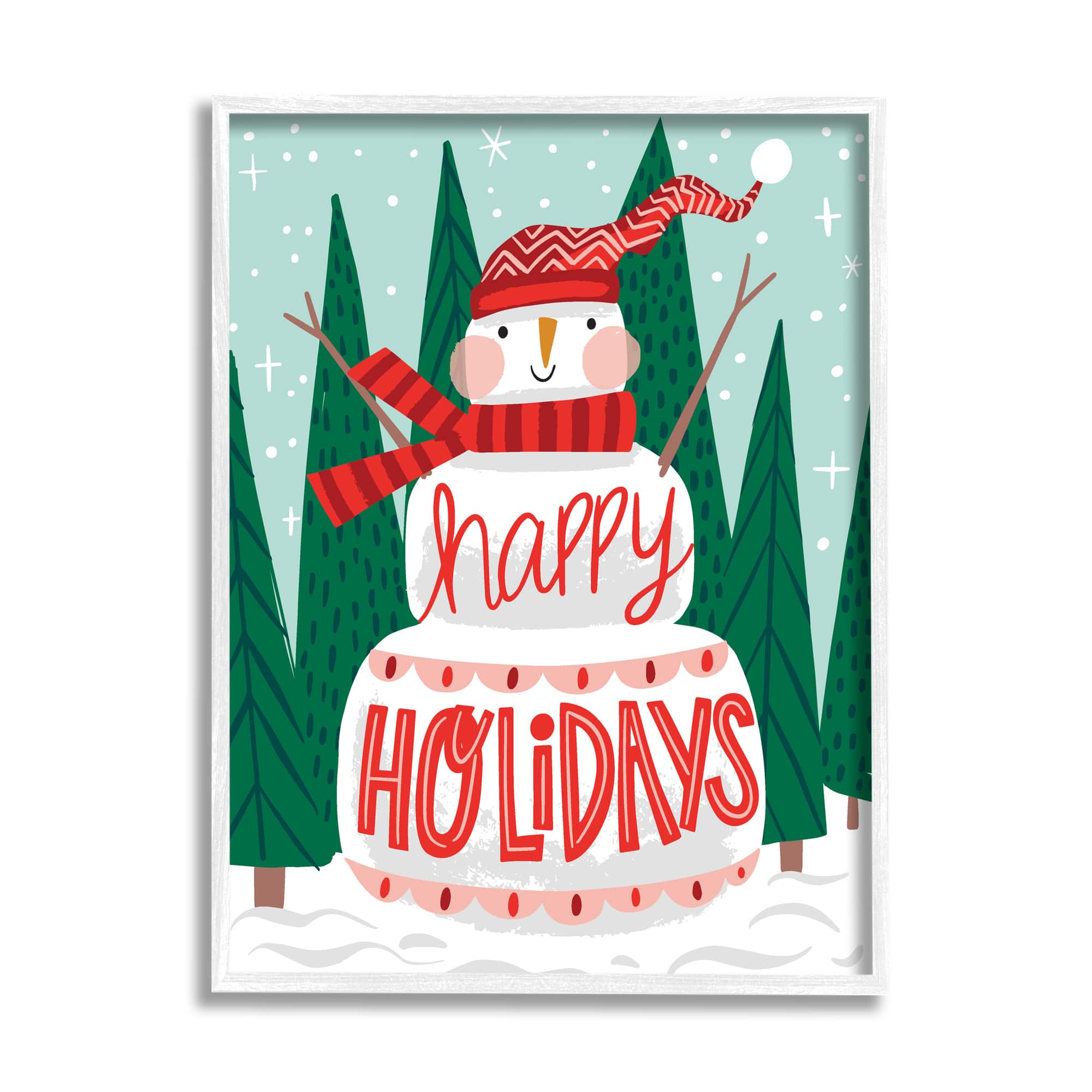 Stupell Industries Happy Holidays Happy Snowman Framed Giclee Art