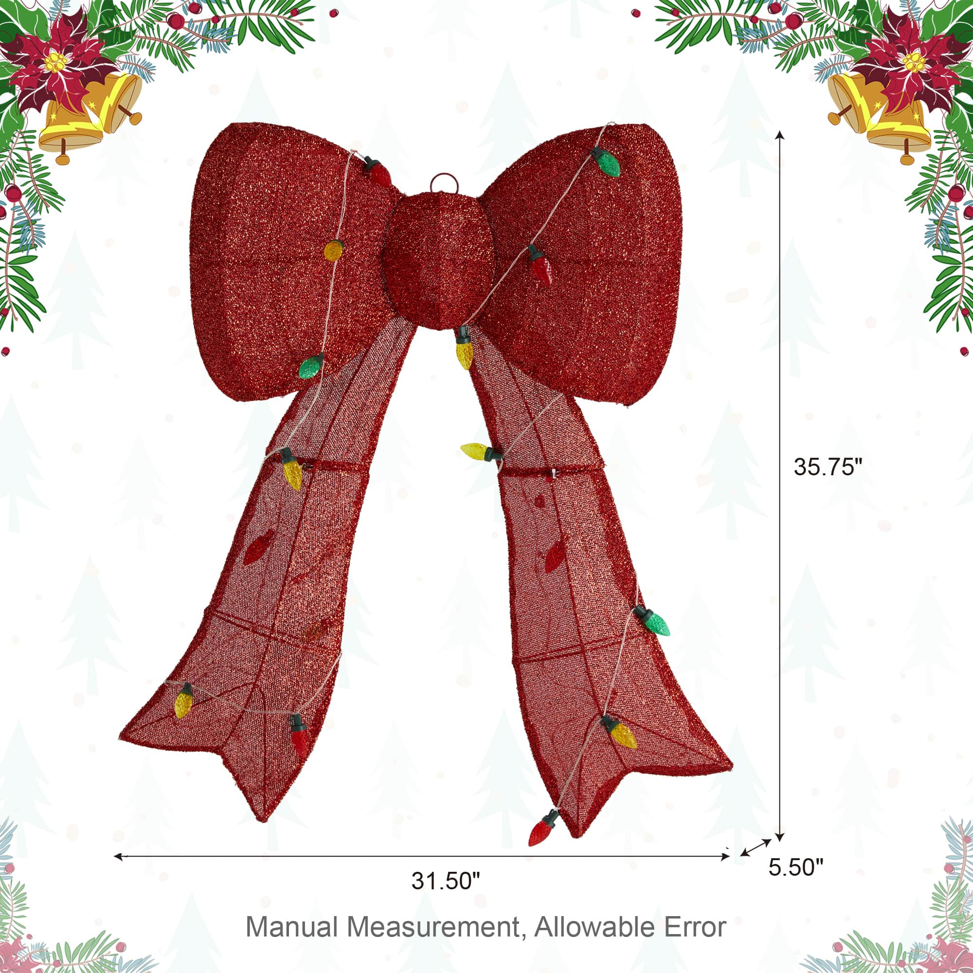 Glitzhome&#xAE; 35.75&#x22;H Lighted Christmas 3D Fabric Bow Outdoor Decor