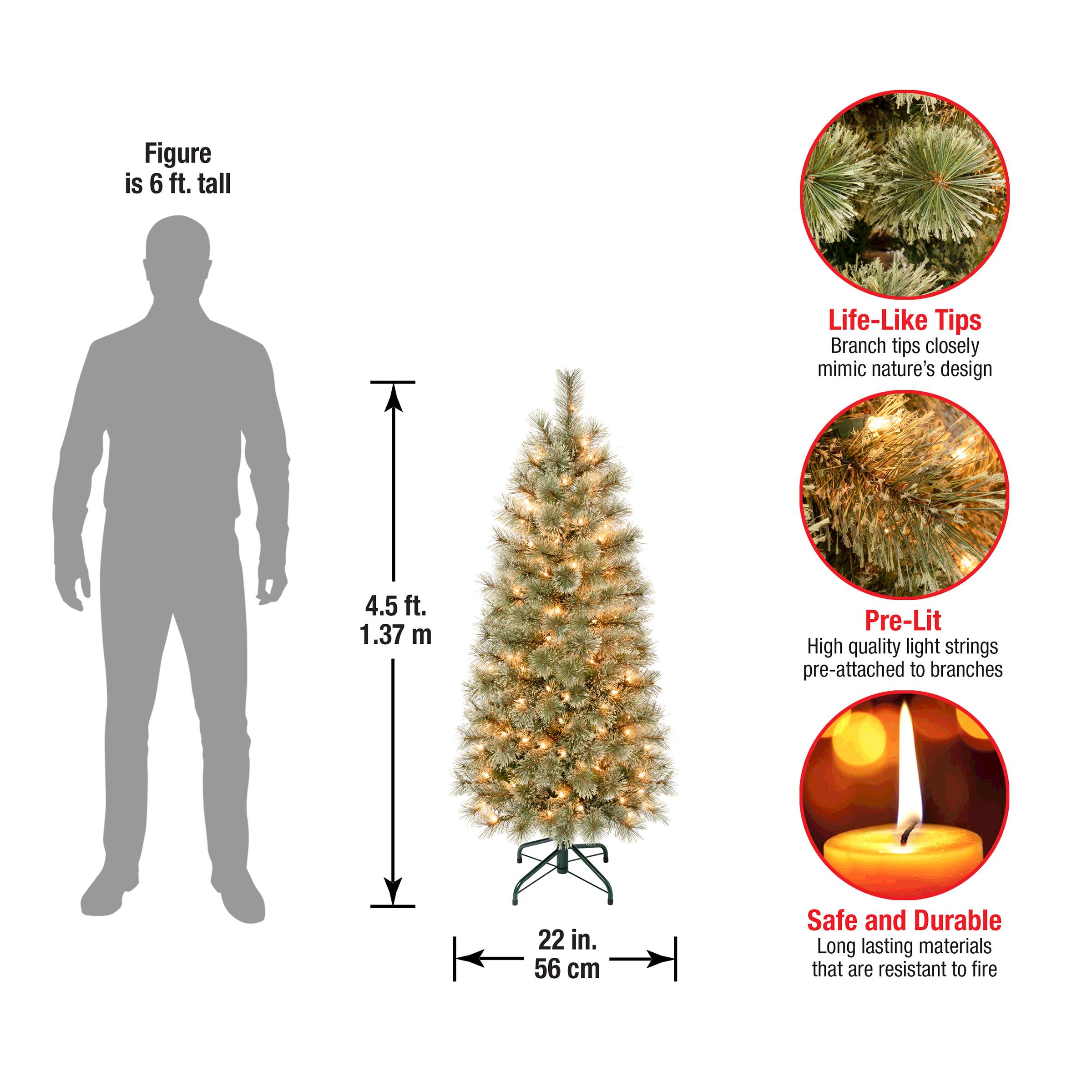 4.5 ft. Pre-Lit Arcadia Cashmere Pine Slim Artificial Christmas Tree, Clear Lights