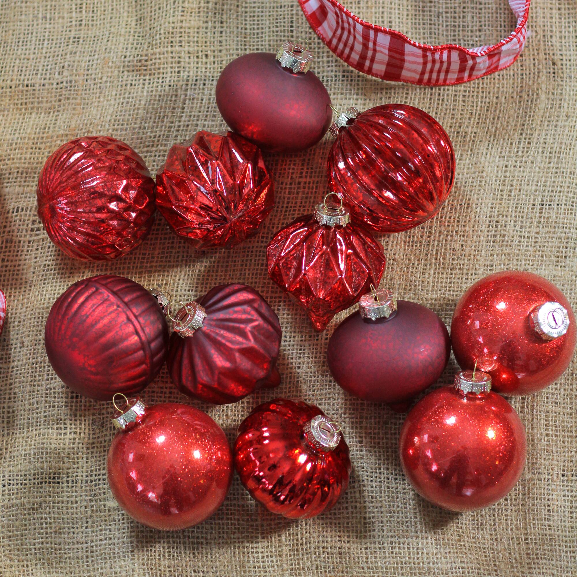 12ct. Red Mercury Glass Style Glass Ornaments
