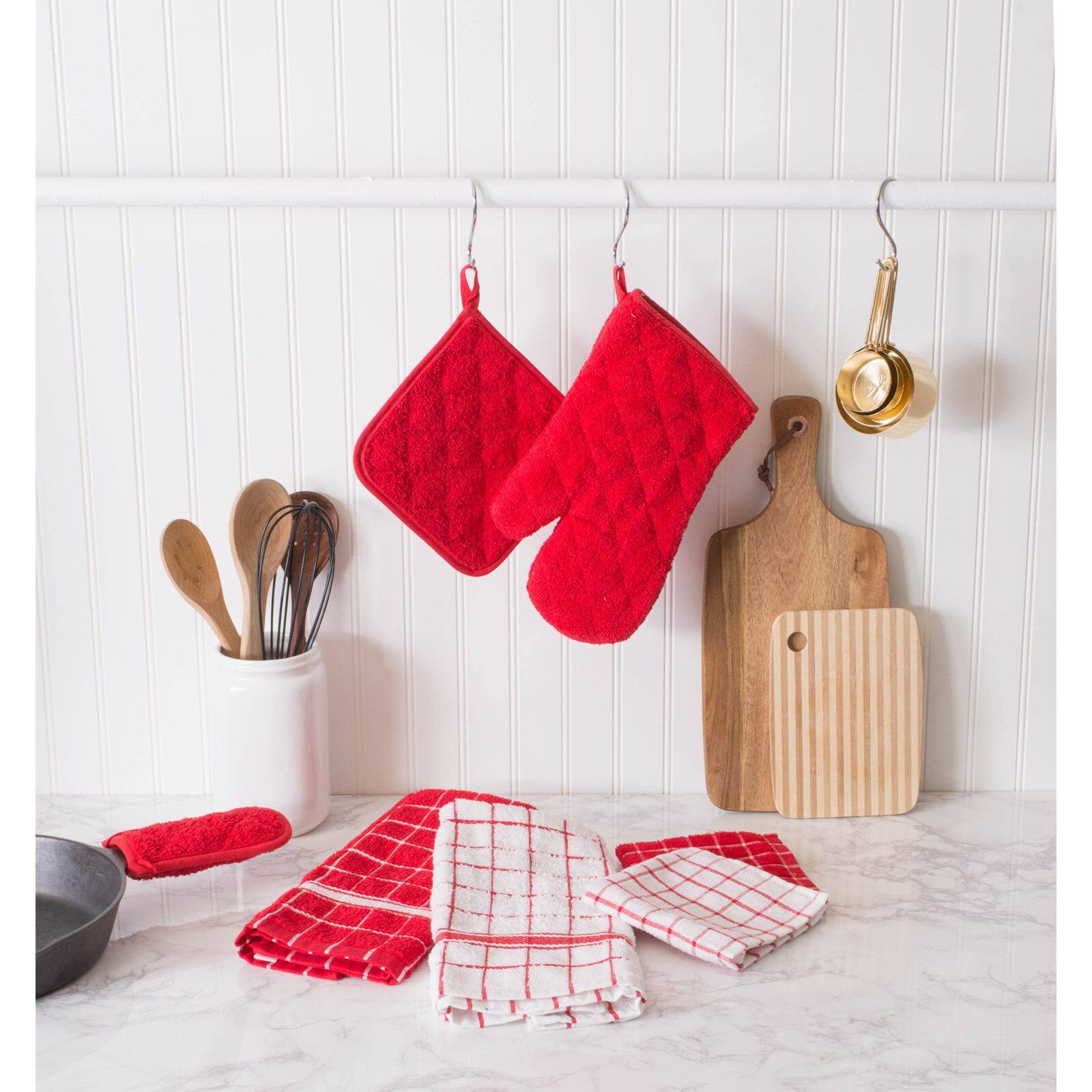 DII® Red Windowpane Terry Dishtowel, 4ct.