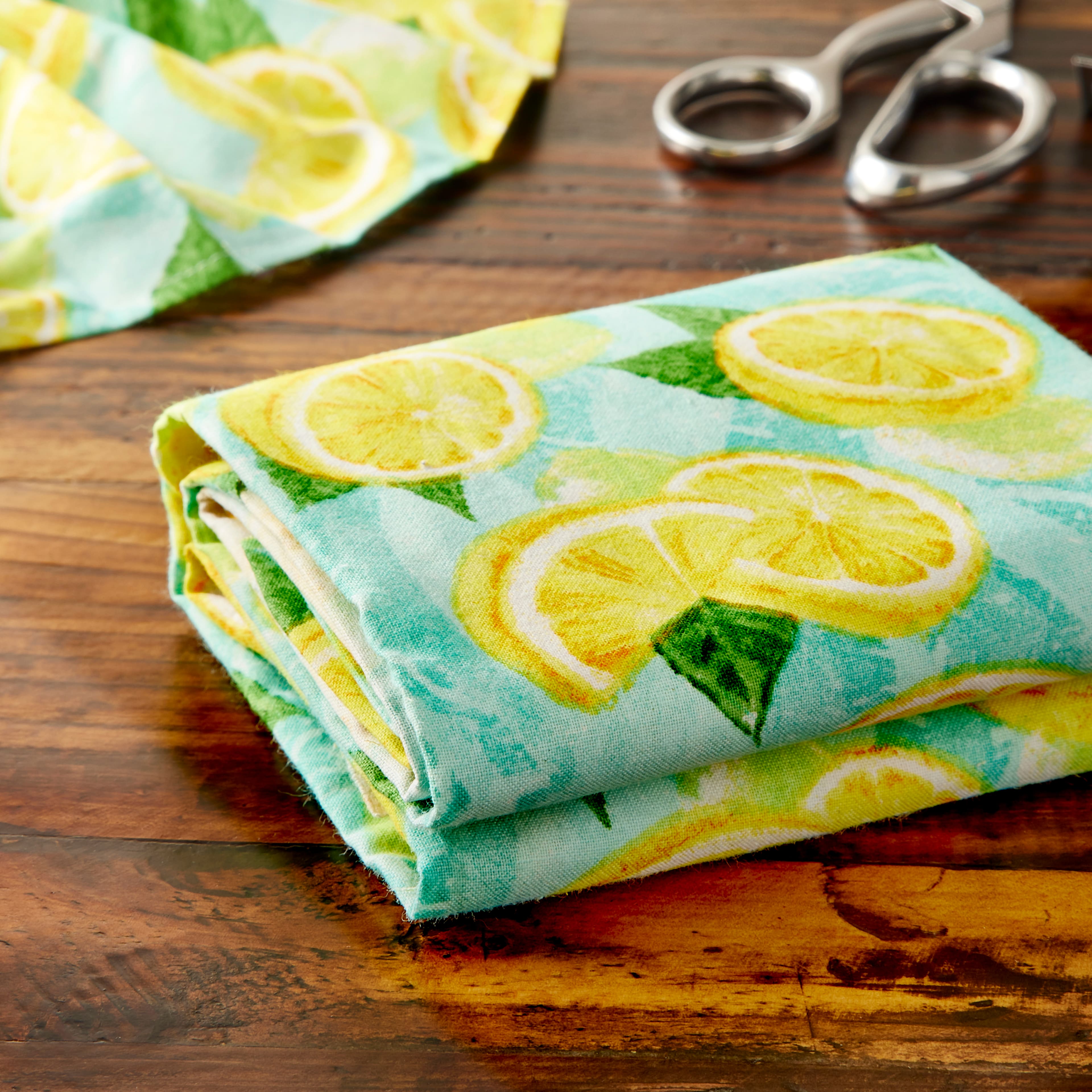 Blue &#x26; Yellow Lemon Cotton Fabric Bundle by Loops &#x26; Threads&#x2122;
