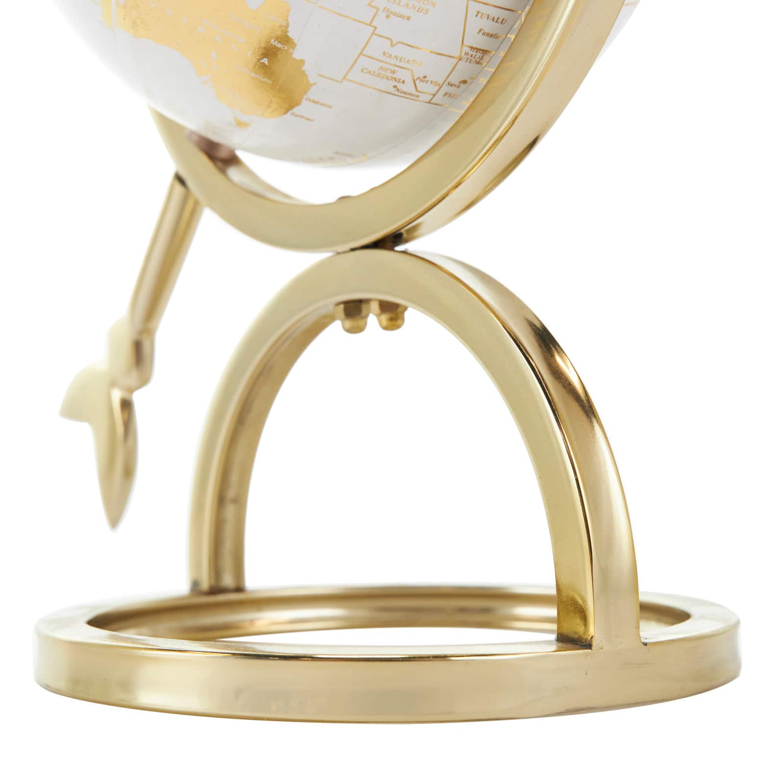 White & Gold Aluminum Tabletop Globe in Arrow Stand