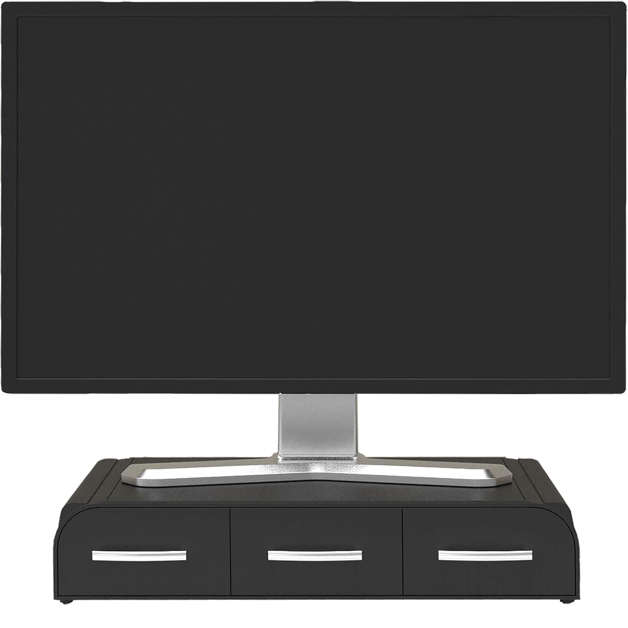 Mind Reader Black Monitor Stand &#x26; 3 Draw Desk Organizer Storage Set