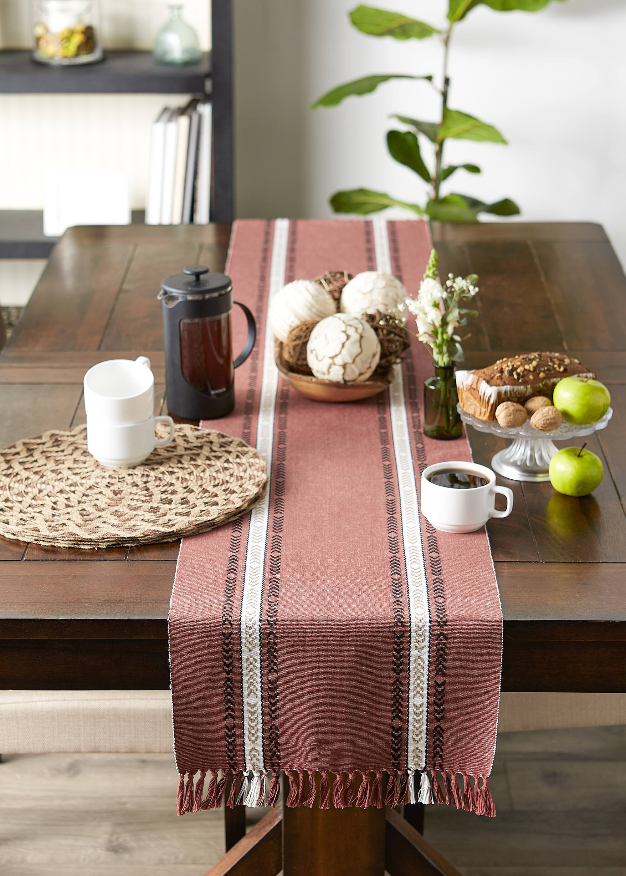DII® 108" Dobby Striped Fringe Ribbed Table Runner