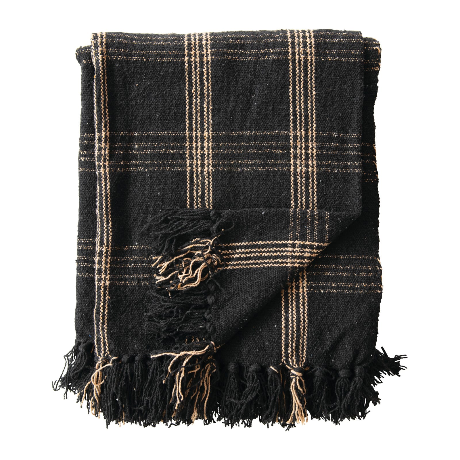 Hello Honey® Plaid Black & Tan Fringed Throw