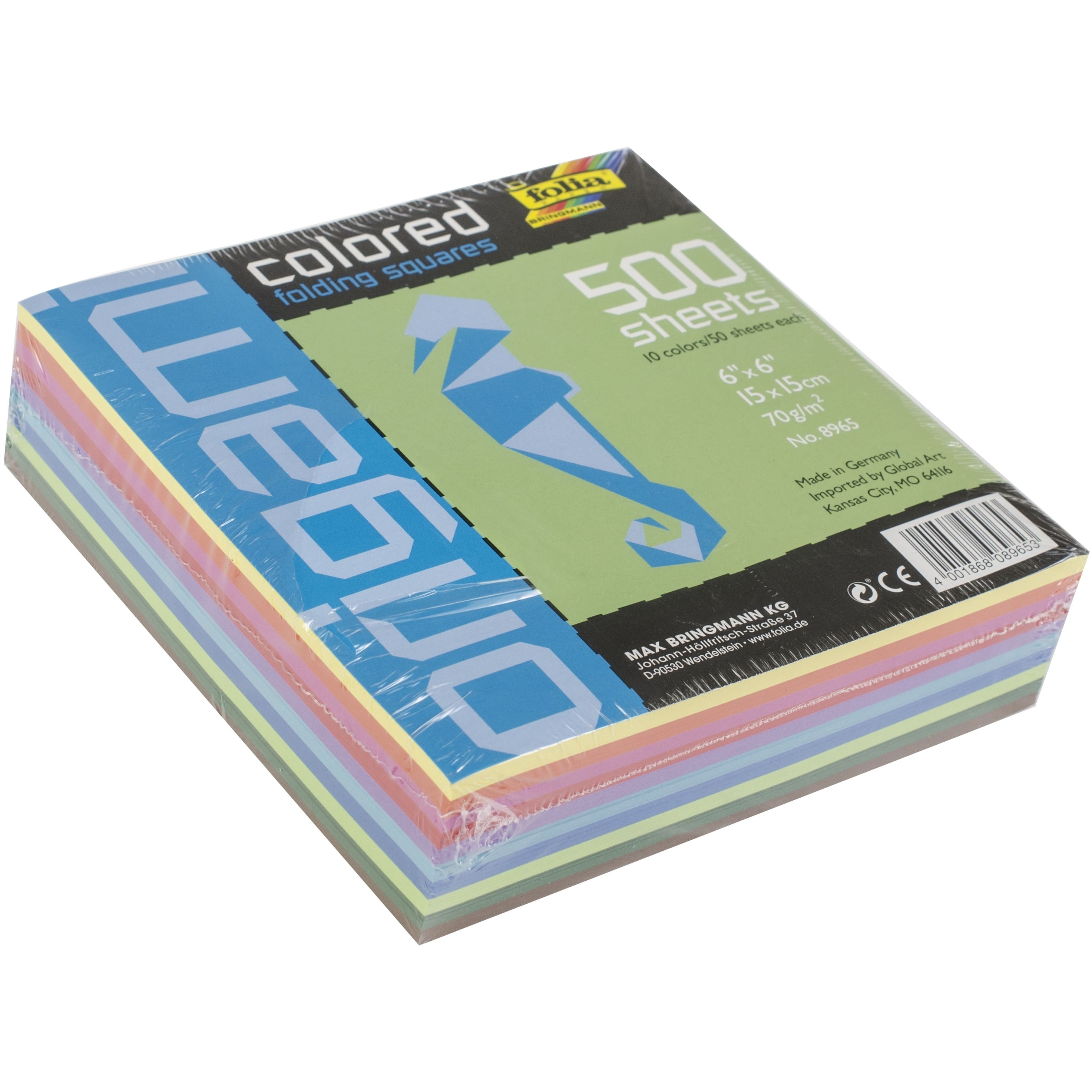 Folia® 6" Solid Assorted Origami Paper, 500 Sheets