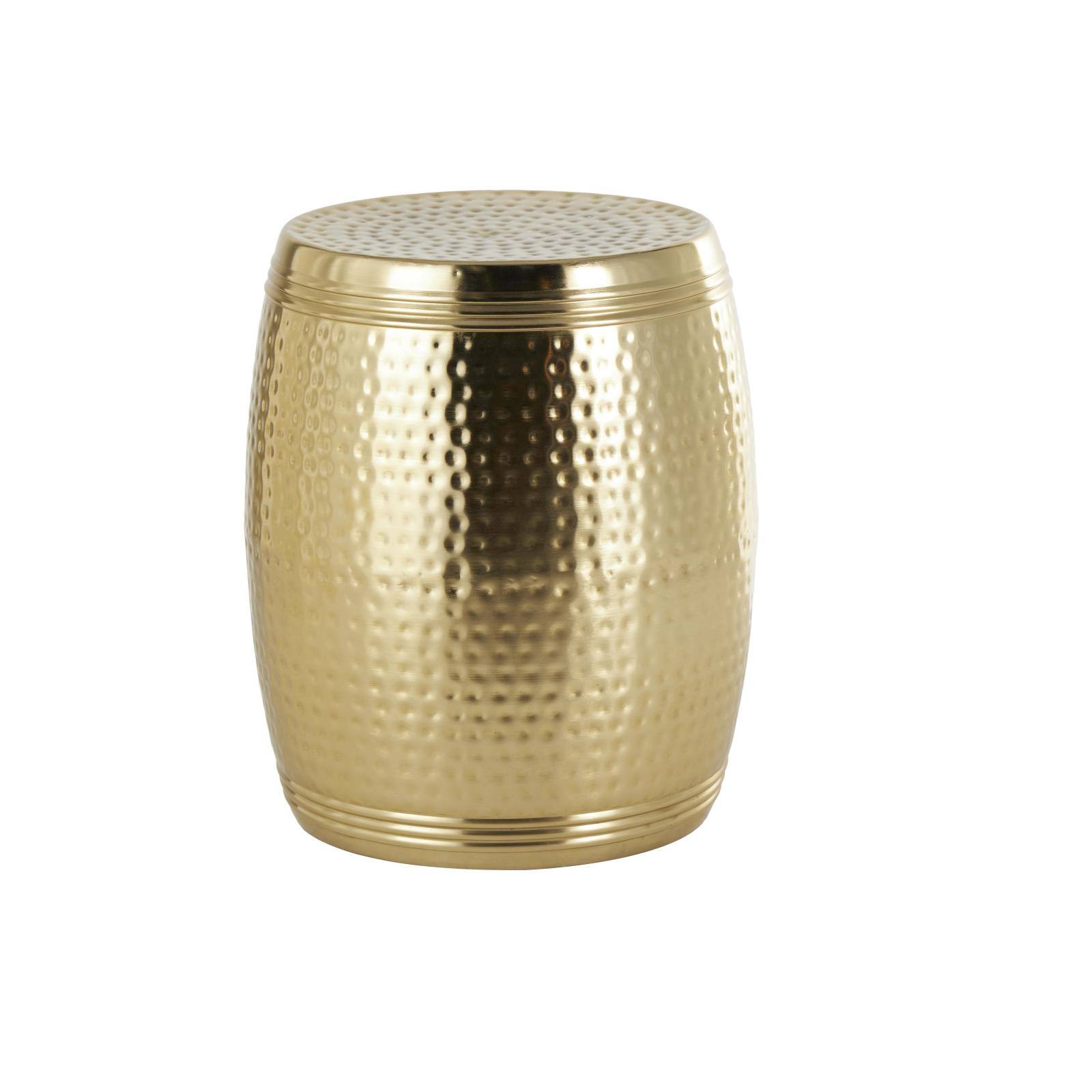 19&#x22; Gold Metal Hammered Drum Side End Accent Table