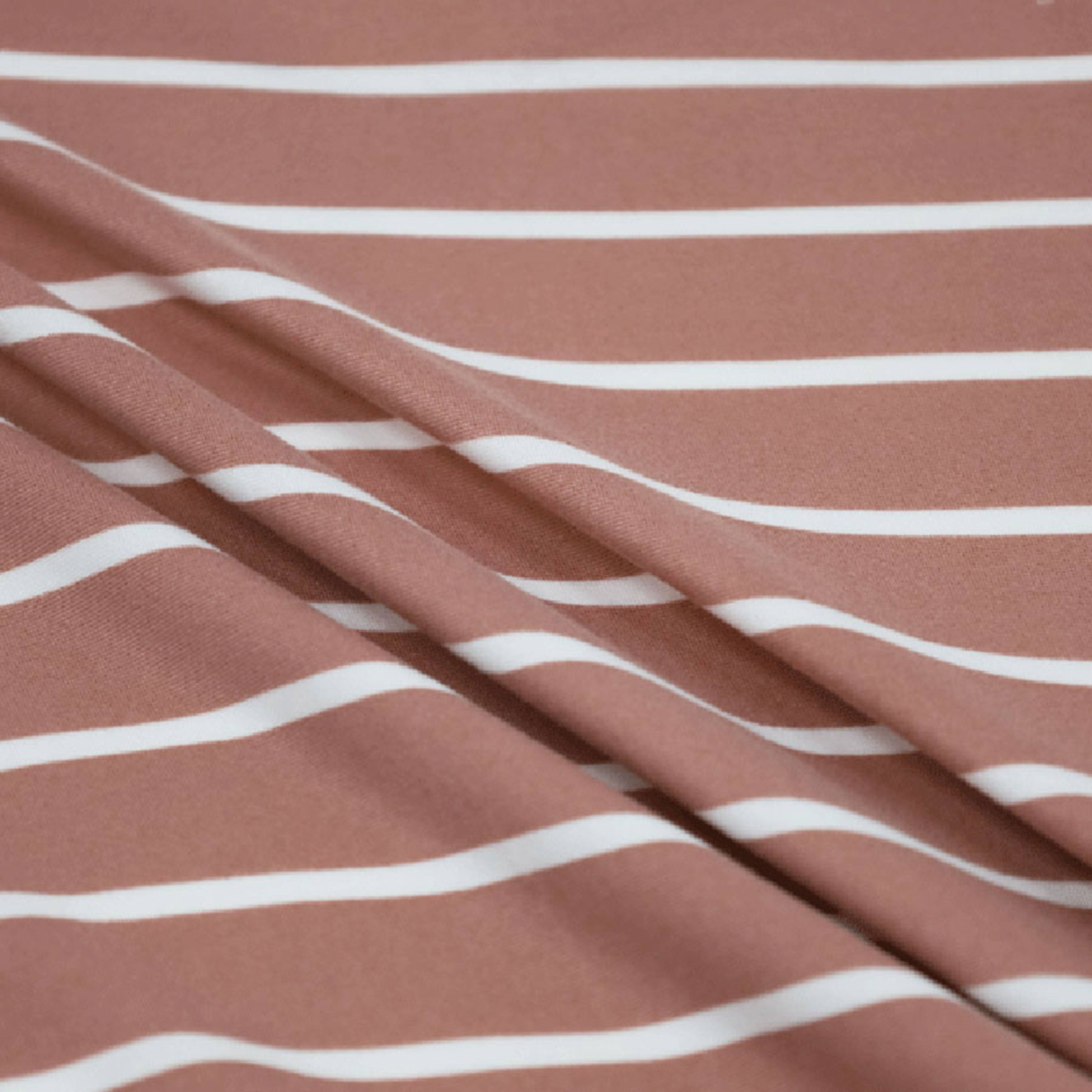 Fabric Merchants White Stripes on Mauve Double Brushed 4-Way Stretch Fabric
