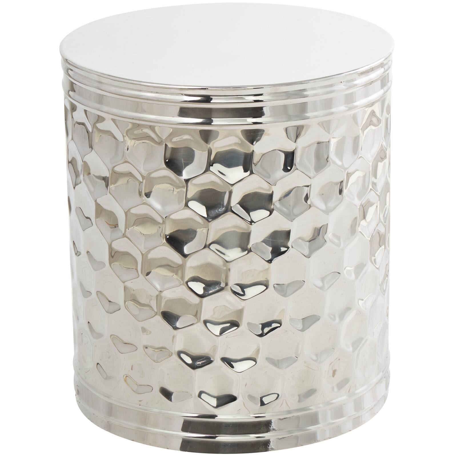 18&#x22; Silver Stainless Steel Drum Geometric Accent Table