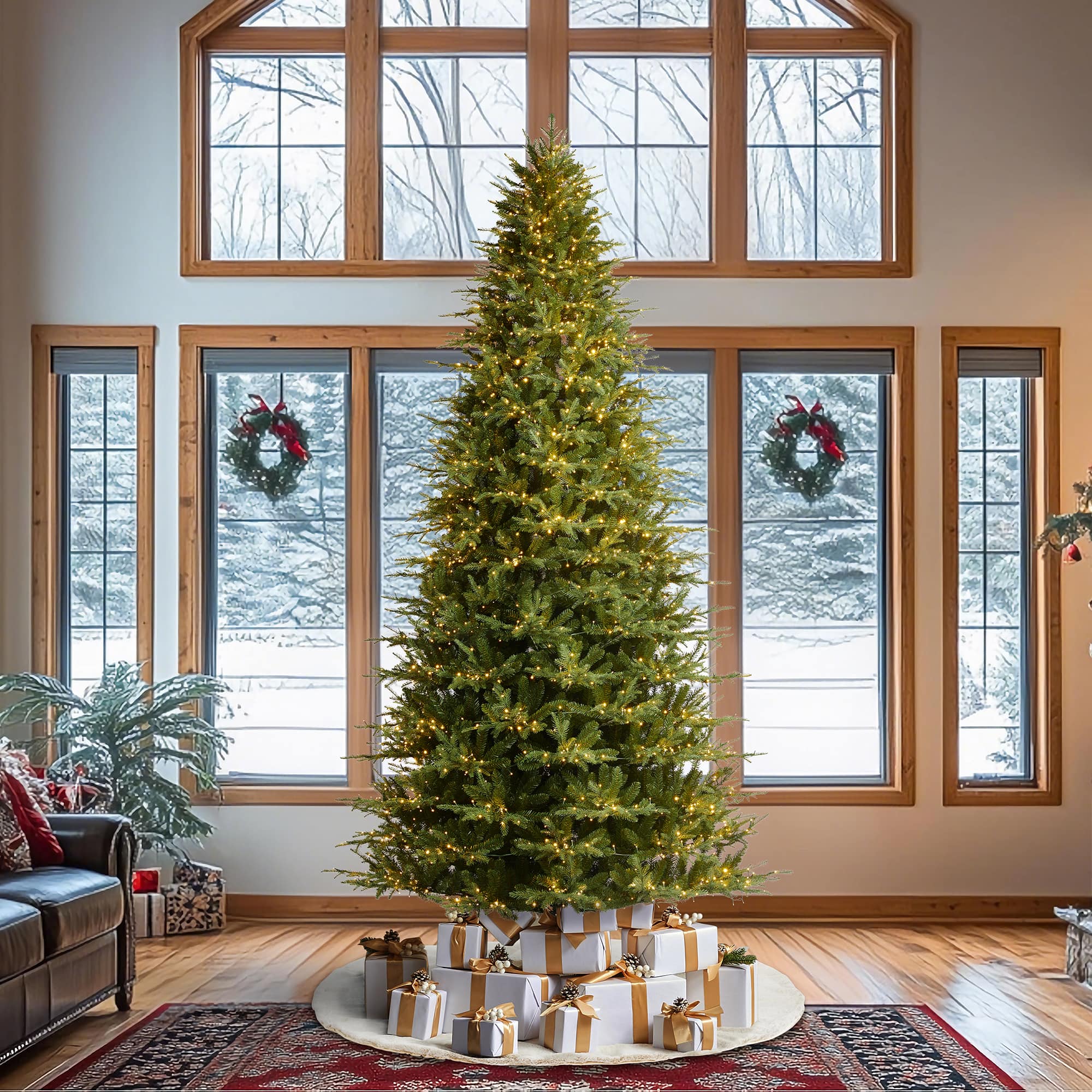 Glitzhome&#xAE; 11ft Pre-Lit Green Full Fir Artificial Christmas Tree, Multicolor LED Lights