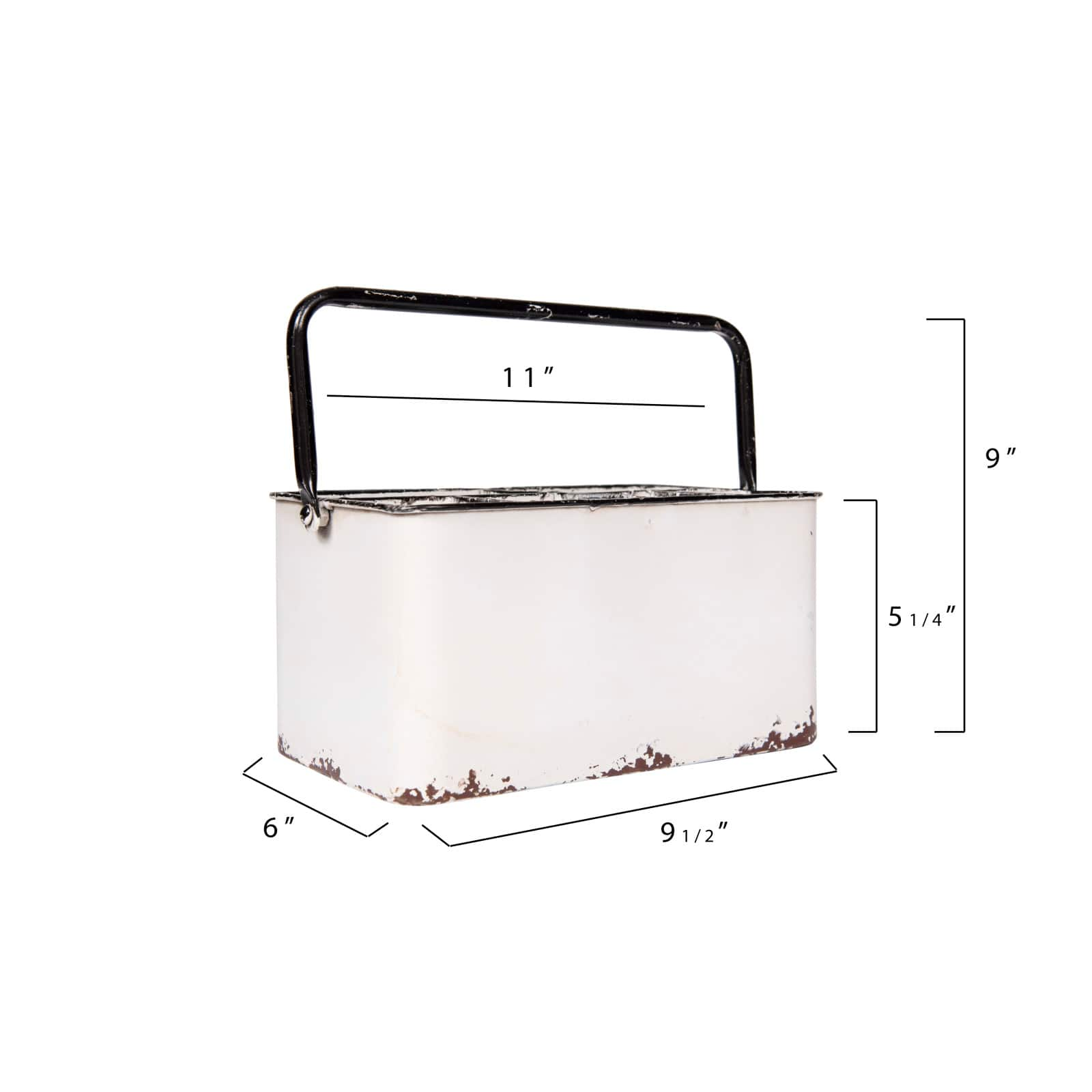 Distressed White Metal Caddy With 6 Compartments