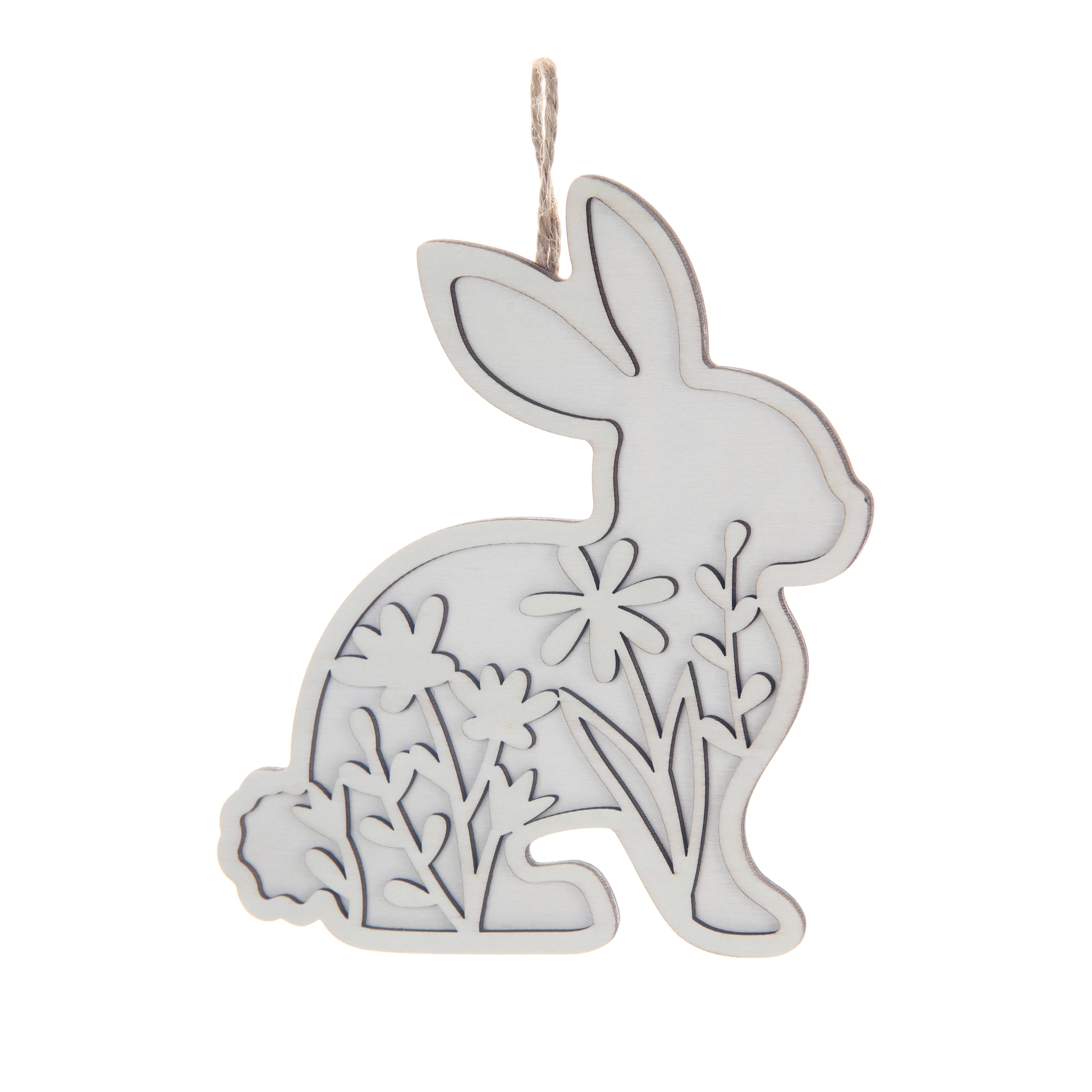 6.5&#x22; Floral Bunny Plaque DIY Plywood D&#xE9;cor by Make Market&#xAE;