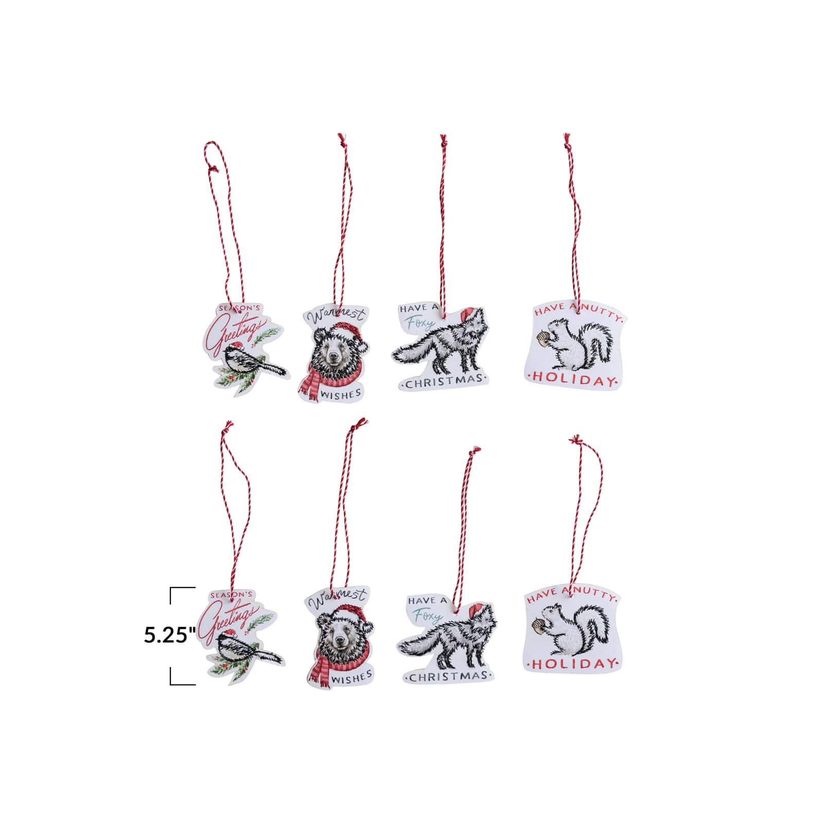 Hello Honey&#xAE; 8 Pack 5.25&#x22; Christmas Animal Sentiment Ornaments/Gift Tags