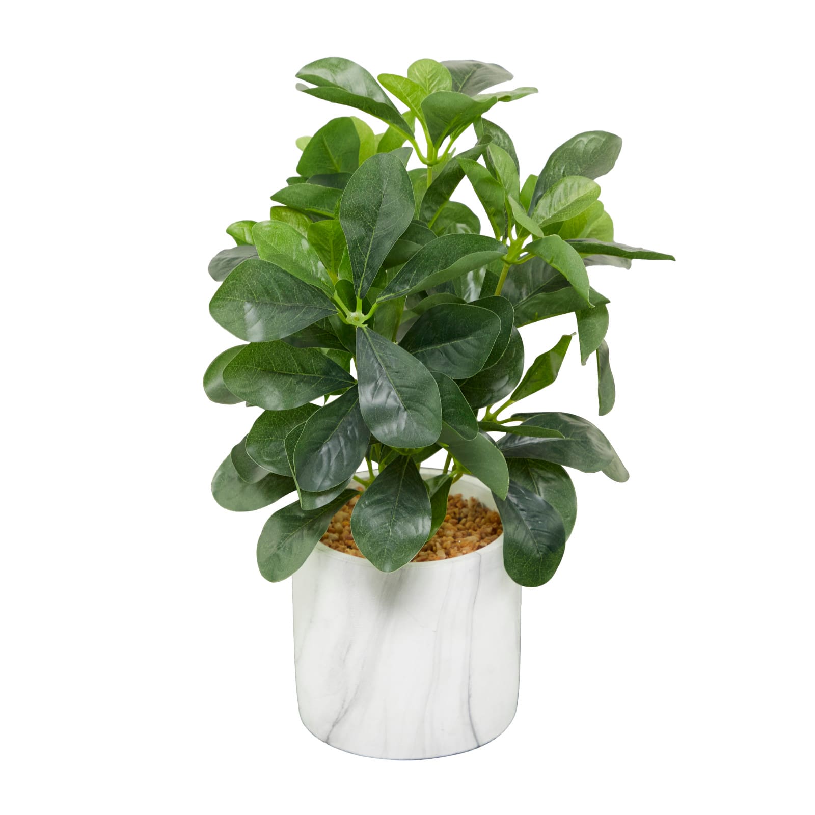 14" Green Eucalyptus Faux Foliage Artificial Plant with White Marble Pot