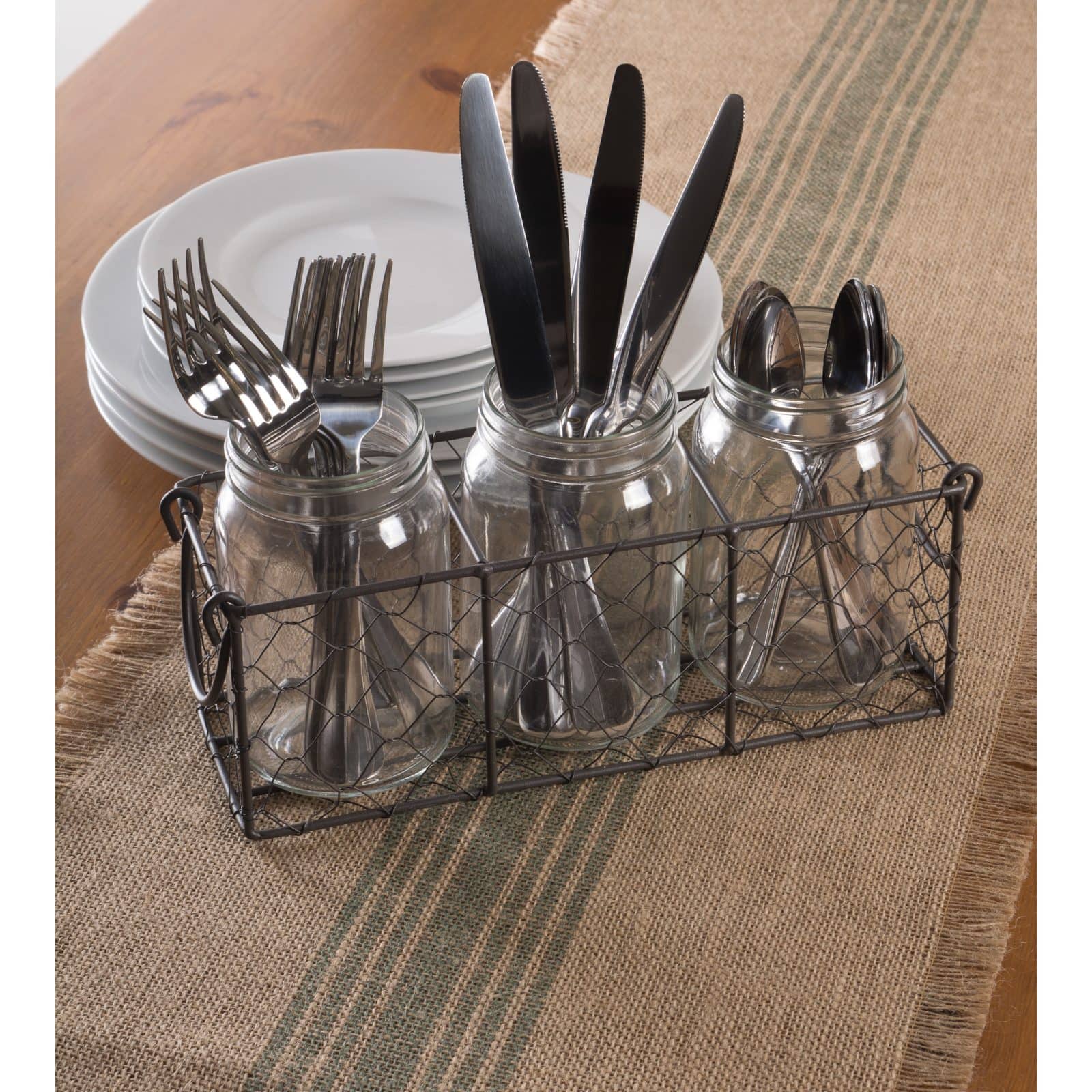 DII® Vintage Gray Chicken Wire Caddy with Clear Jars