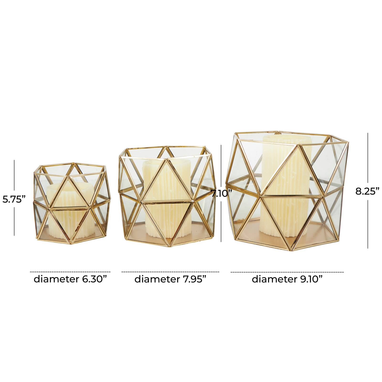 CosmoLiving by Cosmopolitan Gold Diamond Hexagon Metal Candle Lantern Set