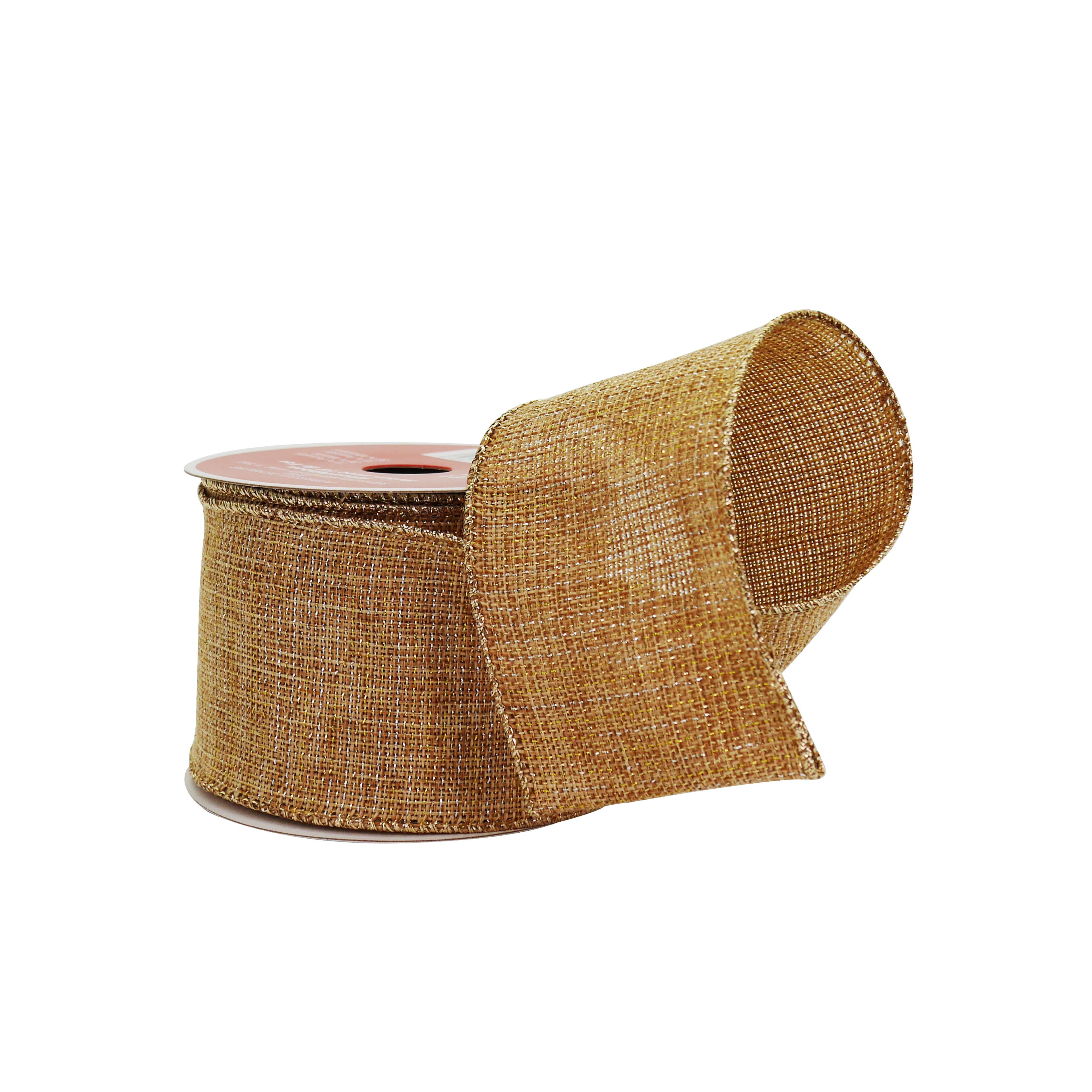 2.5&#x22; x 20ft. Gold Shimmer Wired Faux Linen Ribbon by Celebrate It&#xAE;