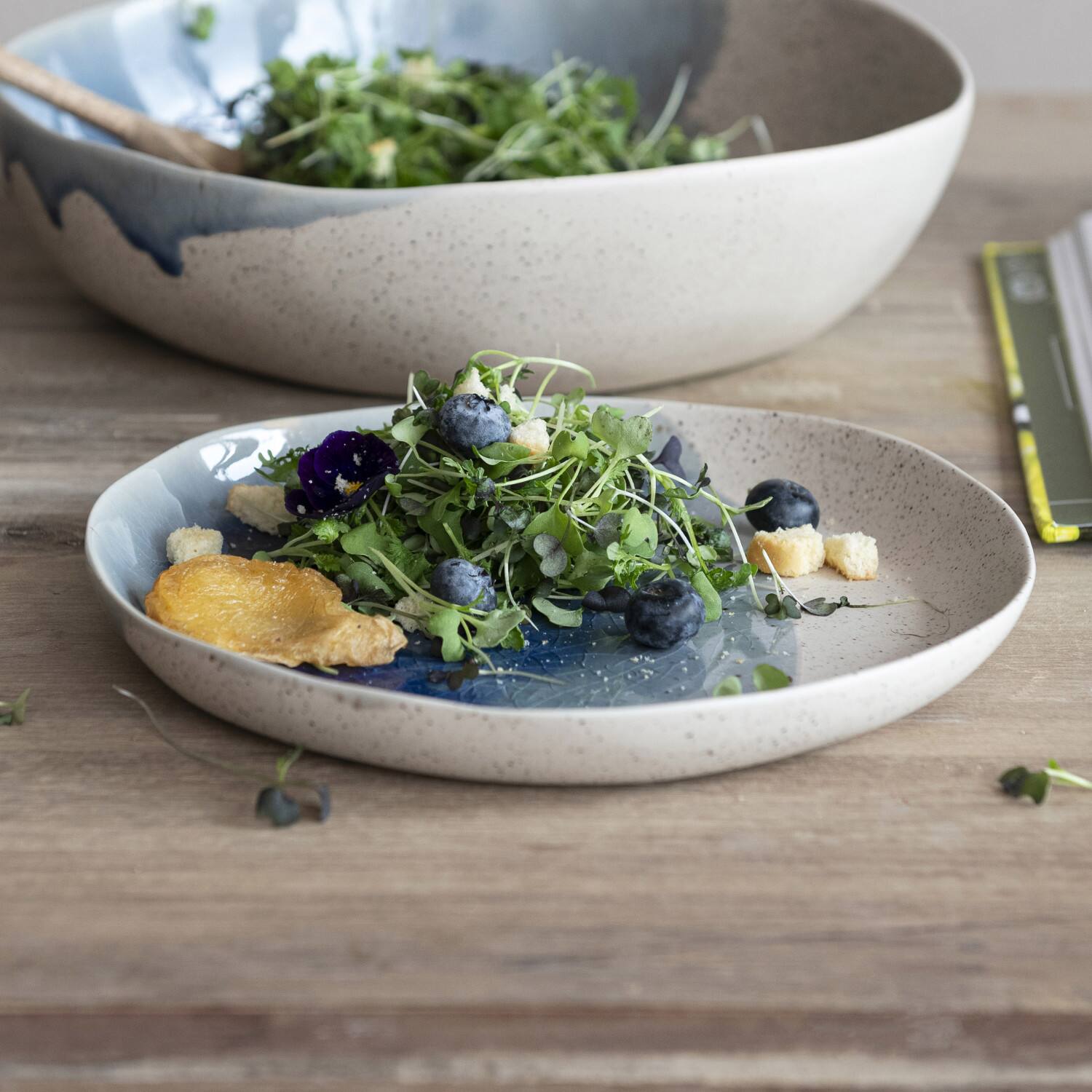 Hello Honey® 8.5" Blue & Cream Crackle Glaze Stoneware Plate, 2ct.