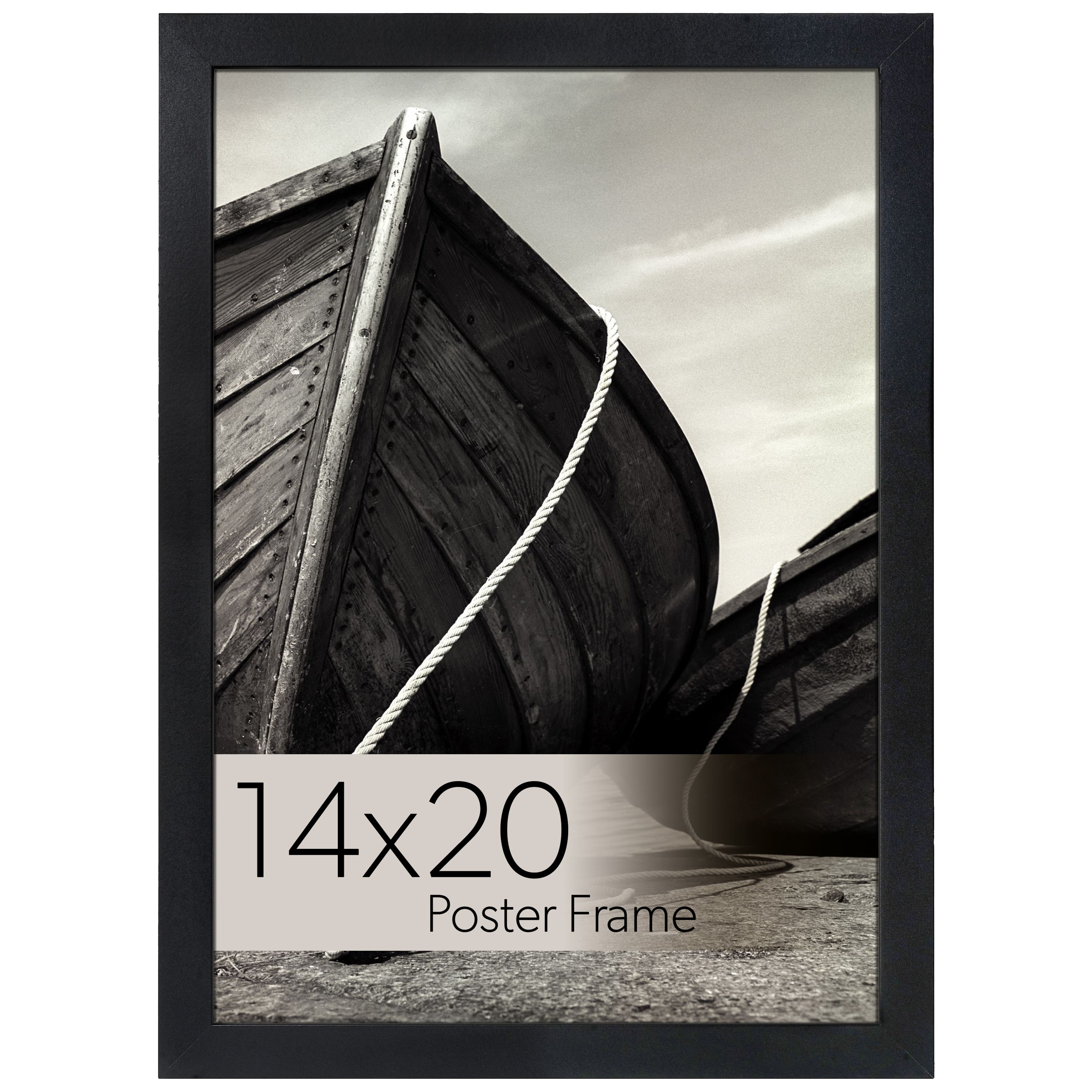 18x24 - 14x20 Modern Black Frame With White Mat