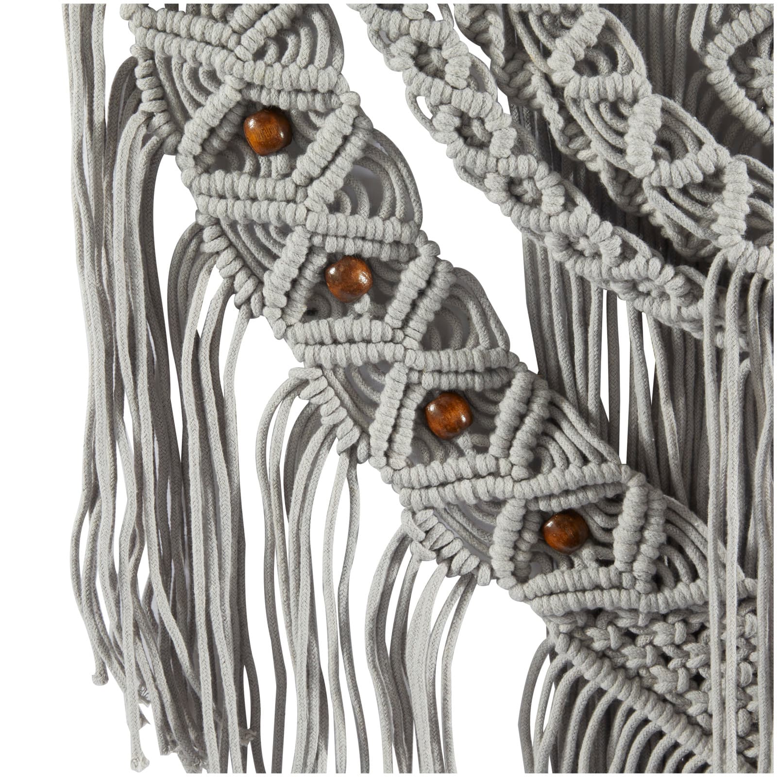 Gray Cotton Handmade Intricately Weaved Macrame Wall Decor with Beaded Fringe Tassels 32&#x22; x 1&#x22; x 42&#x22;