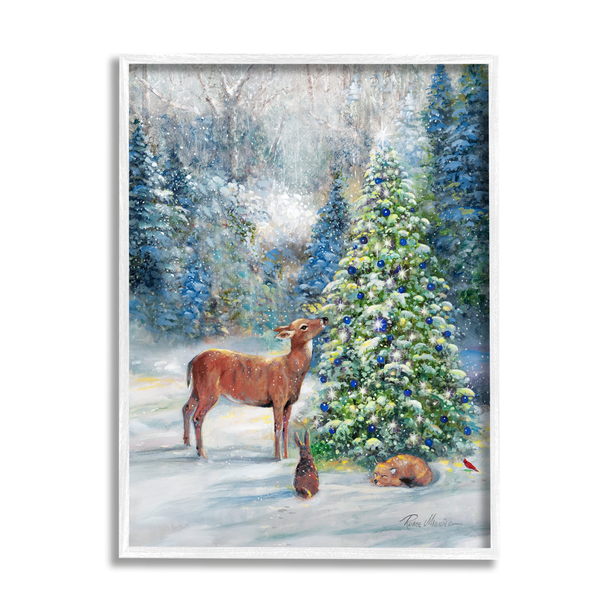 Stupell Industries Winter Woodland Animals Tree Framed Giclee Art