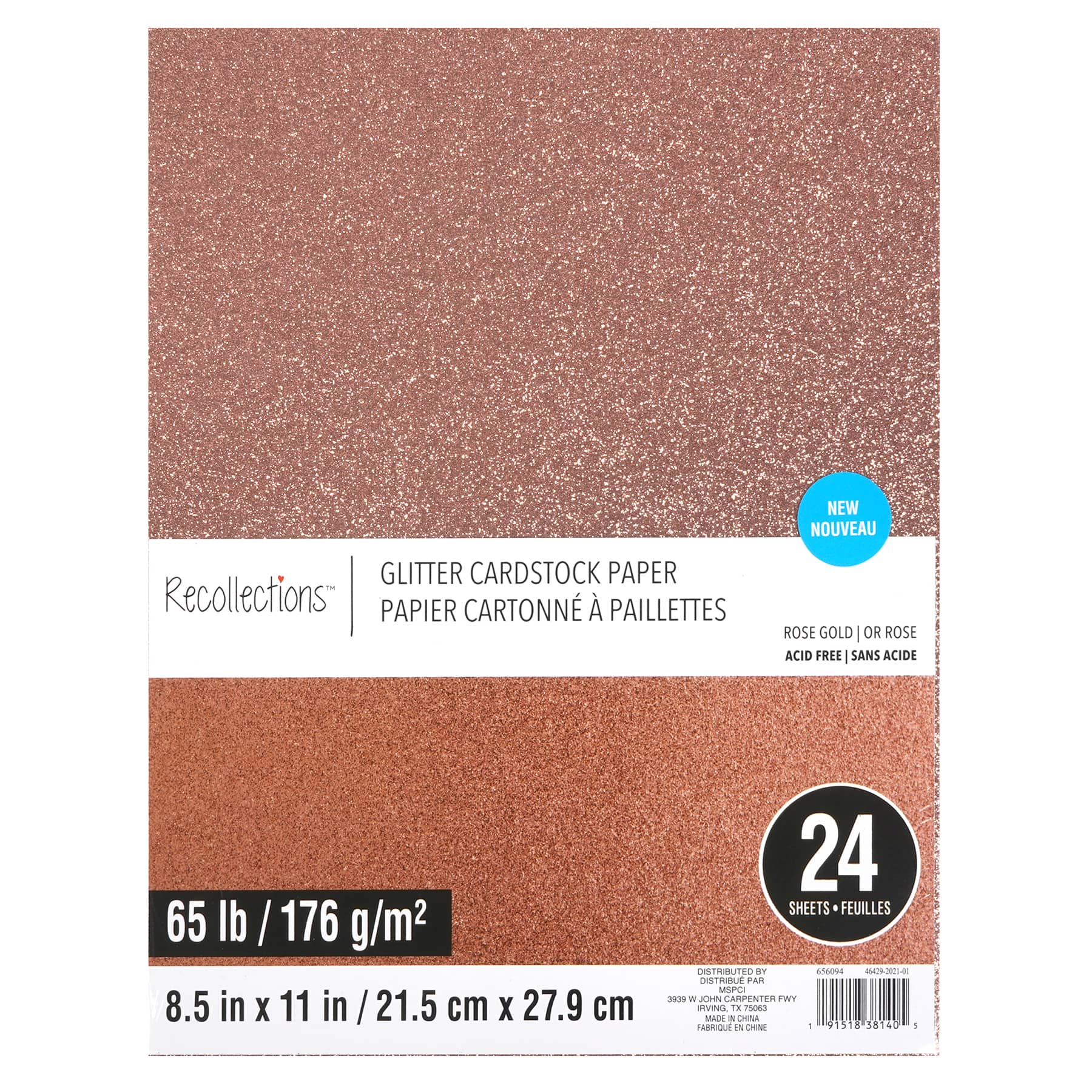 12 Packs: 24 ct. (288 total) Rose Gold Glitter 8.5" x 11" Cardstock Paper by Recollections™