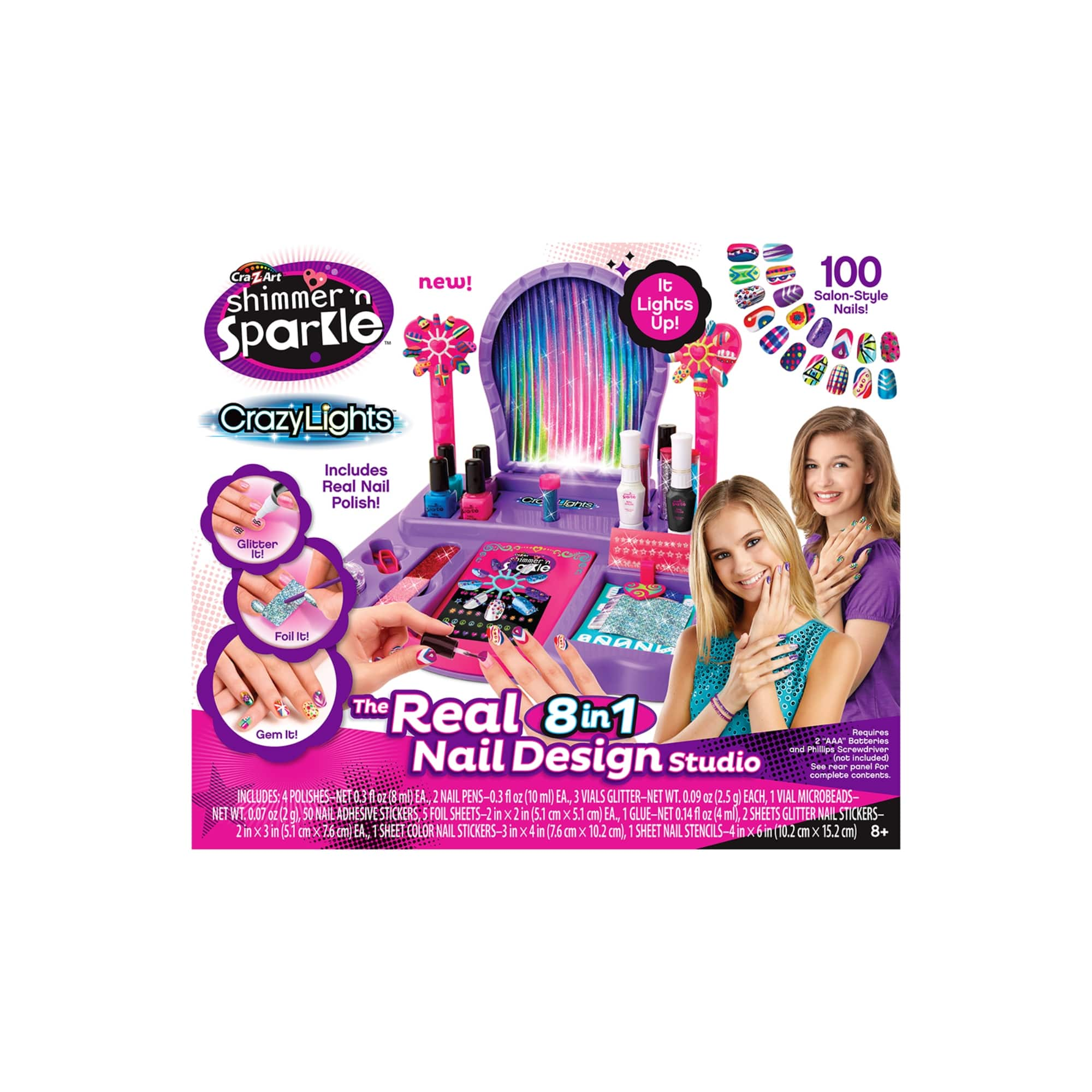 Cra-Z-Art Shimmer &#x27;N Sparkle Crazy Lights The Real 8-in-1 Nail Design Studio