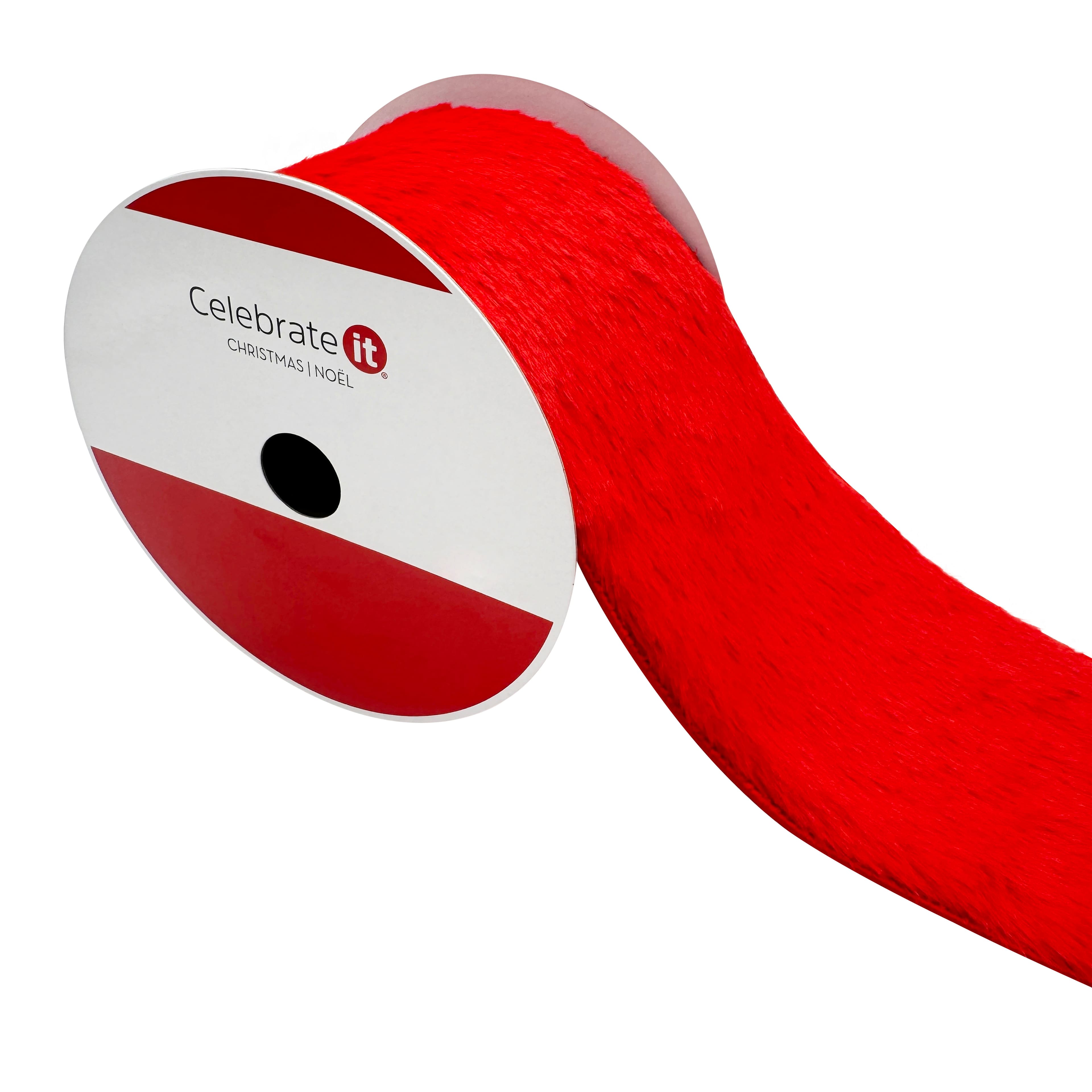 3.5&#x22; x 15ft. Red Wired Faux Fur Ribbon by Celebrate It&#xAE;