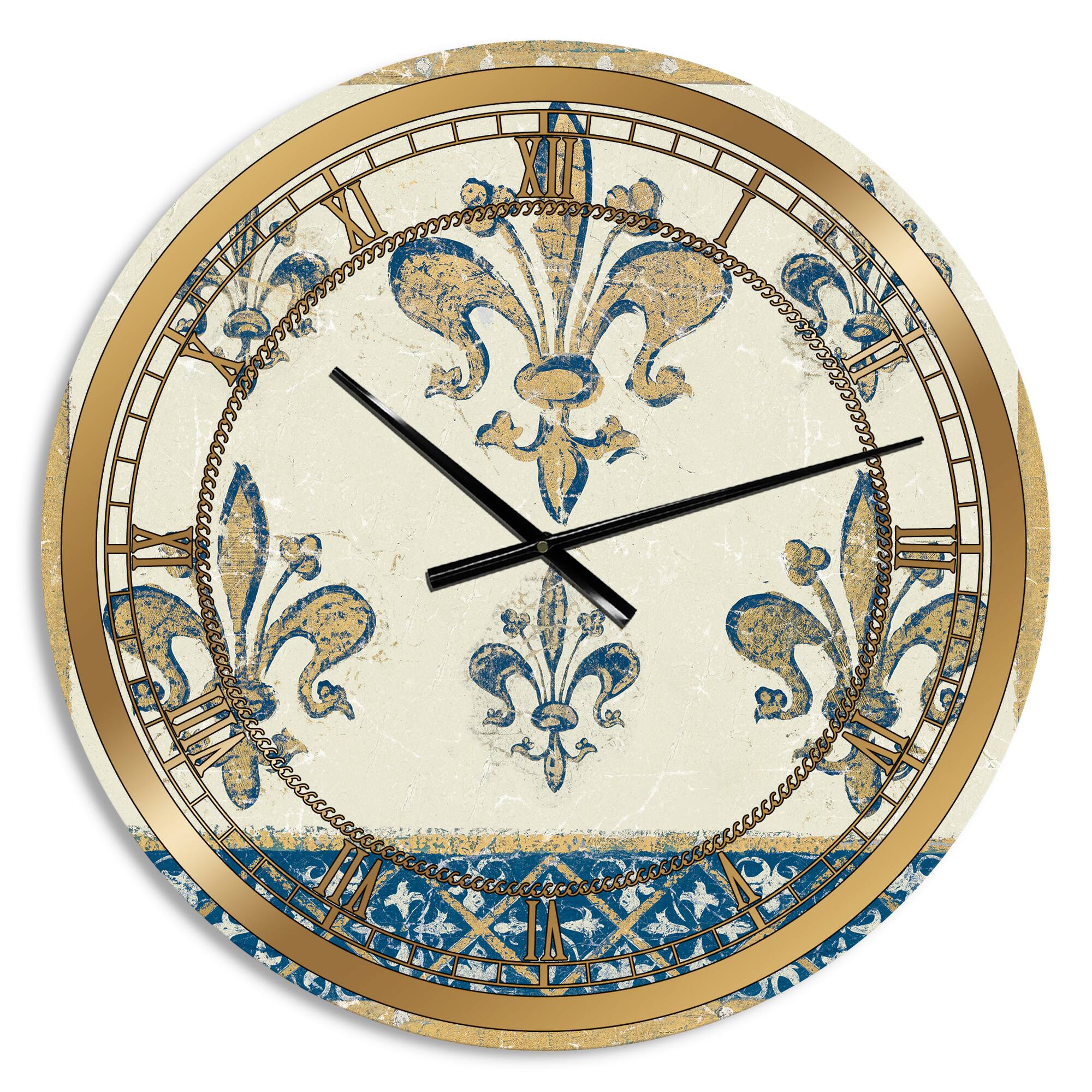 Designart Fleur De Lis Gold Pattern Wall Clock