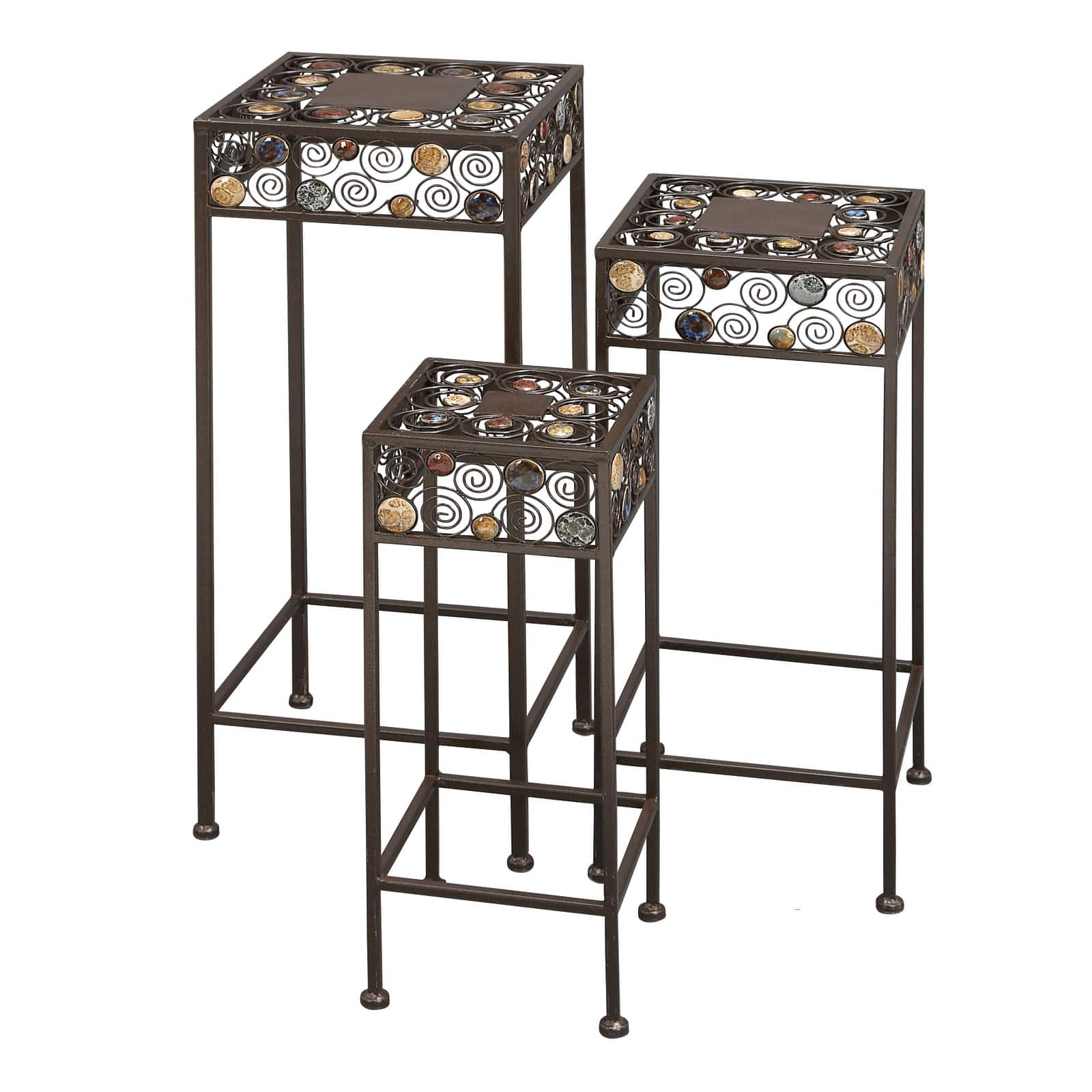 Multi Dot Black Metal Traditional Plantstand, 28&#x22;, 24&#x22; &#x26; 20&#x22;