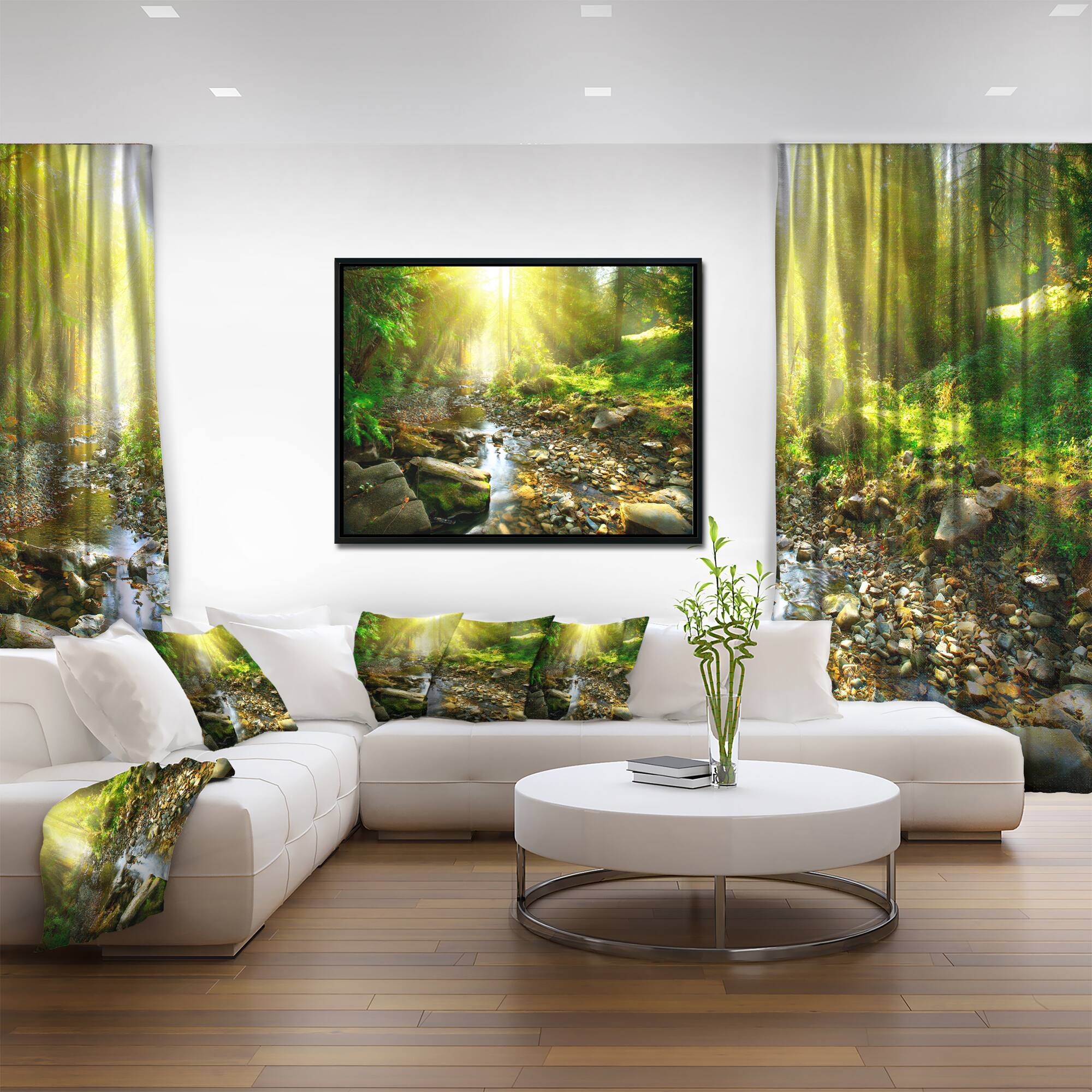 Designart - Mountain Stream in Forest - Landscape Photography Framed Canvas Print