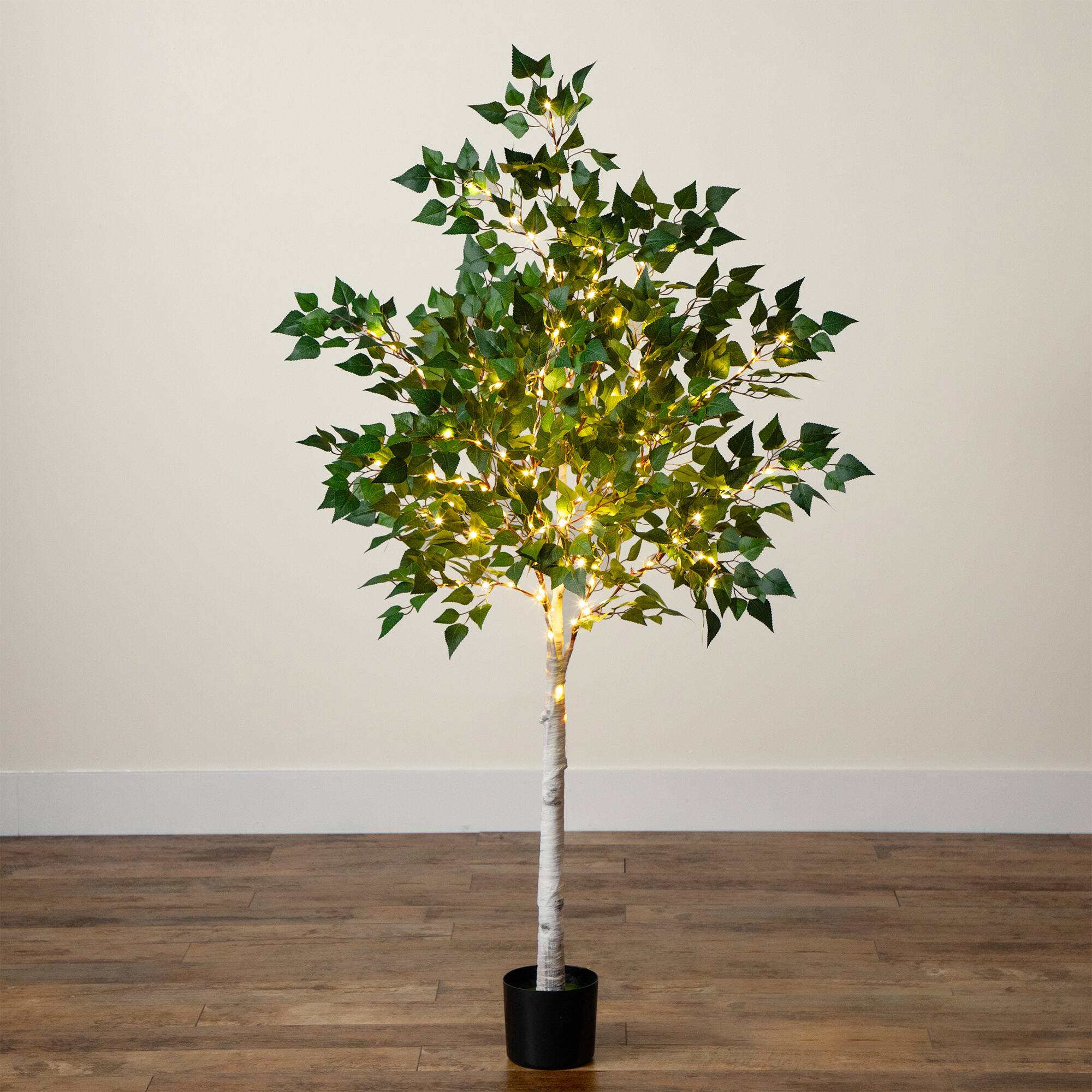 5ft. Potted Pre-Lit Artificial Birch Tree with Warm White LED Lights