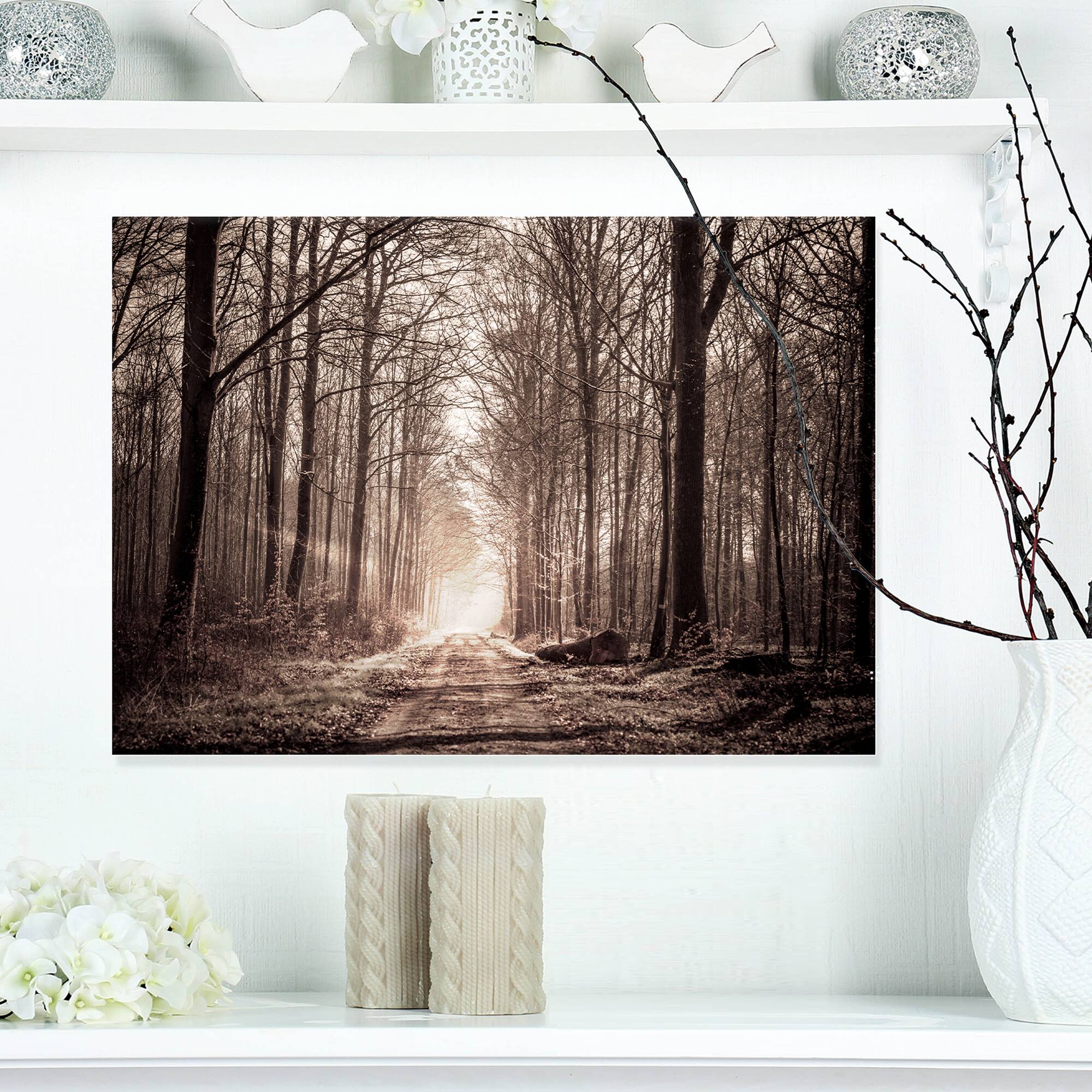 Designart - Forest Trail in Sepia - Landscape Photography Canvas Art Print