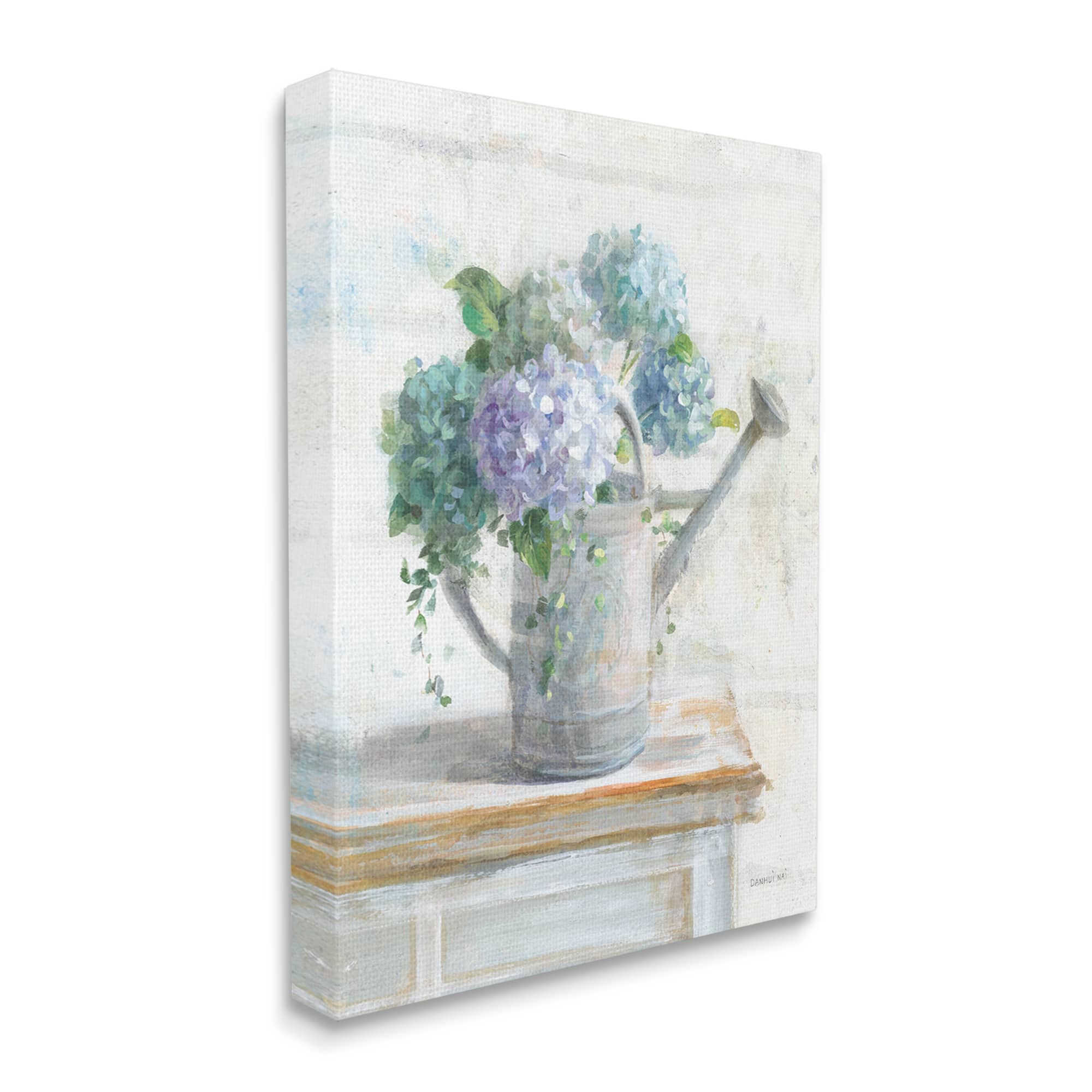Stupell Industries Blue Hydrangeas in Watering Can Soft Floral Painting Canvas Wall Art