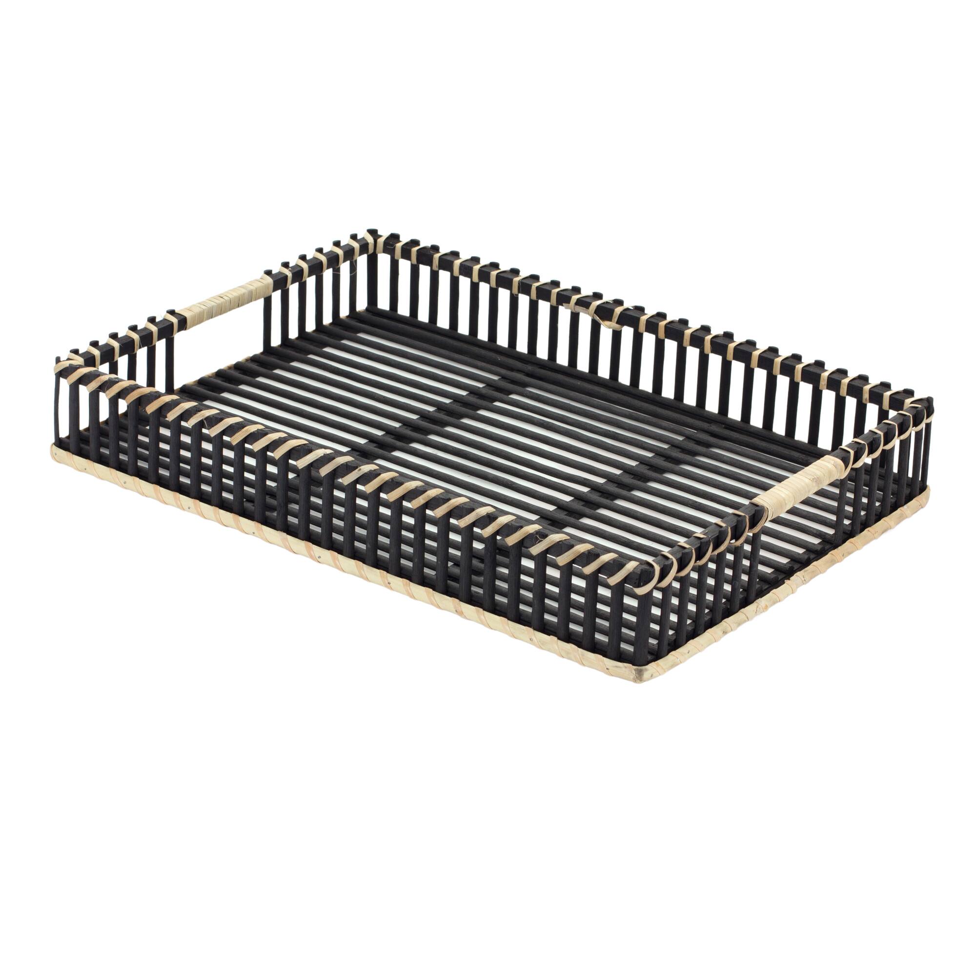 Rectangular Bamboo & Rattan Woven Tray Set