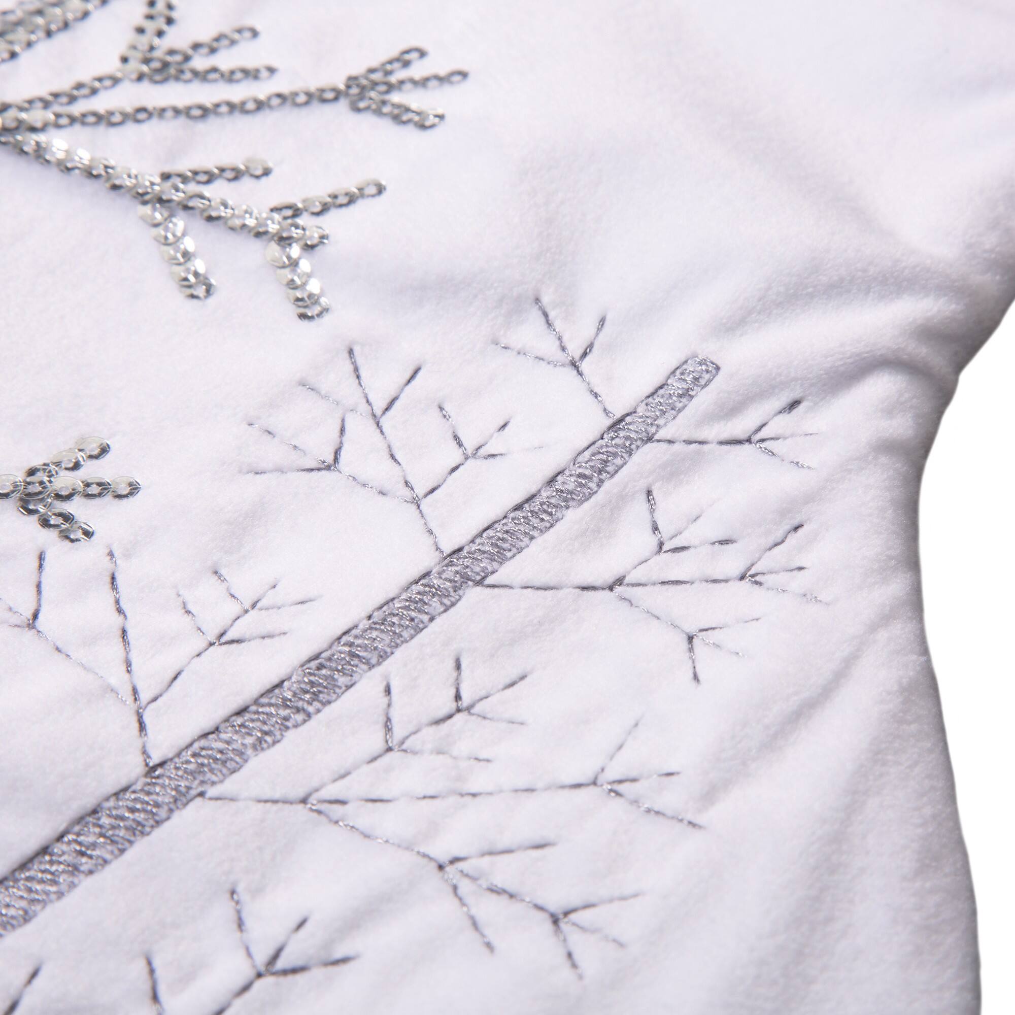 Glitzhome&#xAE; 21&#x22; White Fleece with Christmas Tree &#x26; Snowflake Stocking