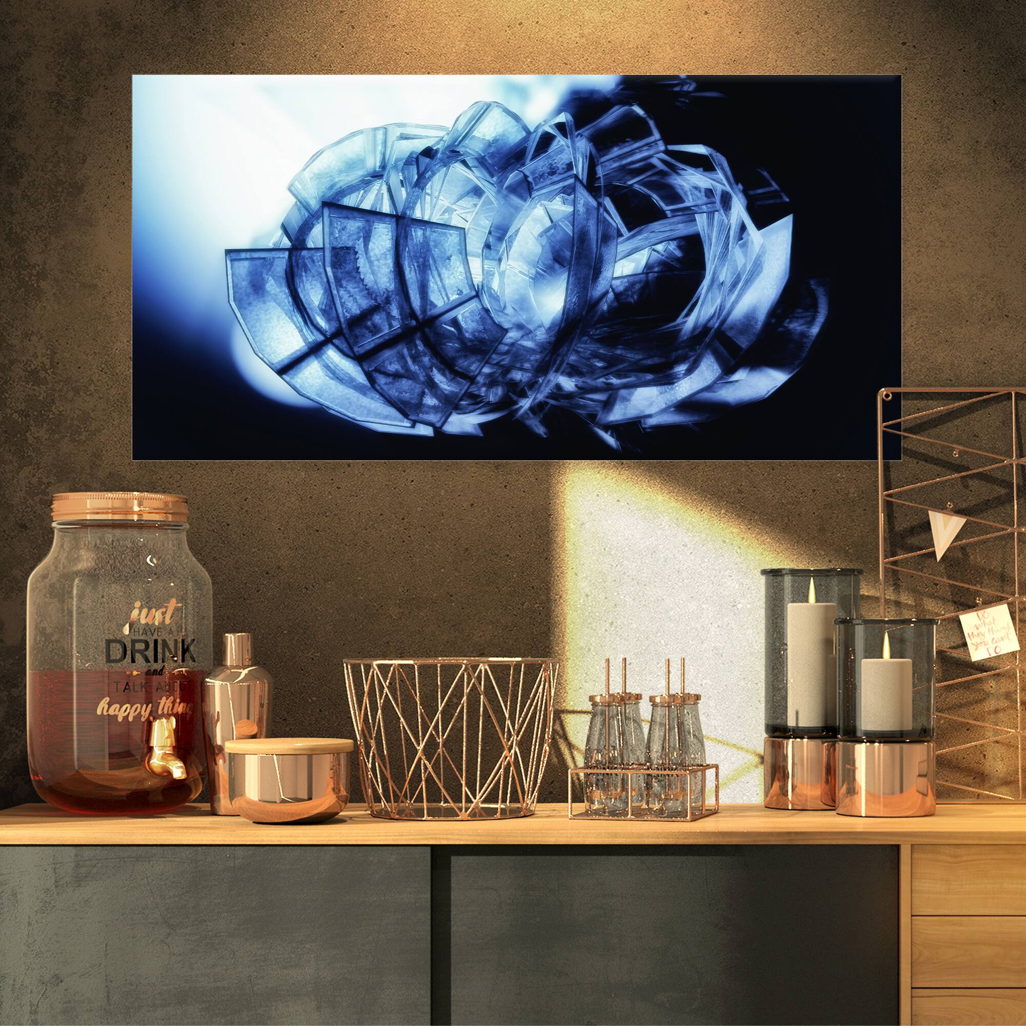 Designart - Fractal 3D Blue Glass Pattern - Contemporary Canvas Art Print