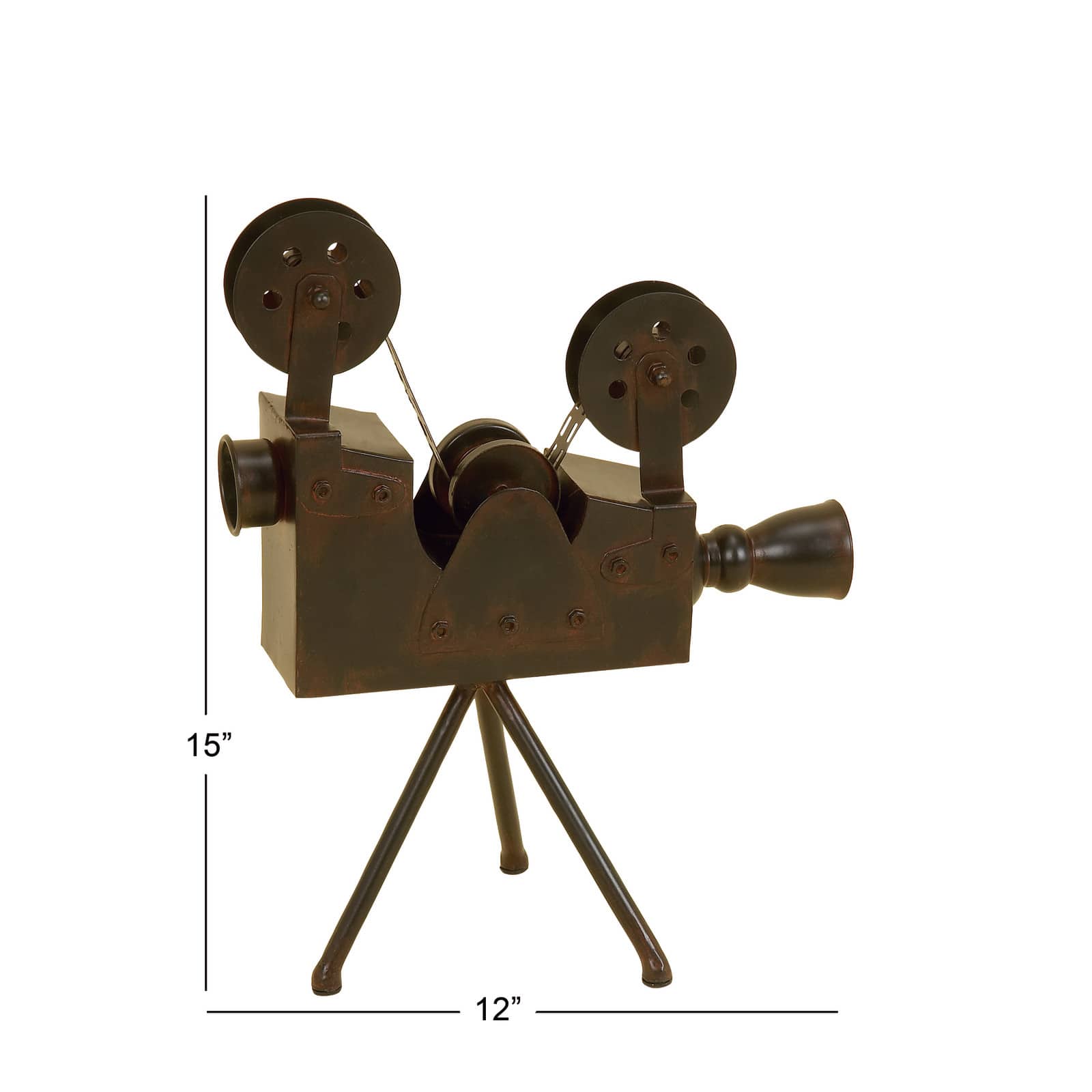 15&#x22; Brown Metal Vintage Movie Camera Sculpture