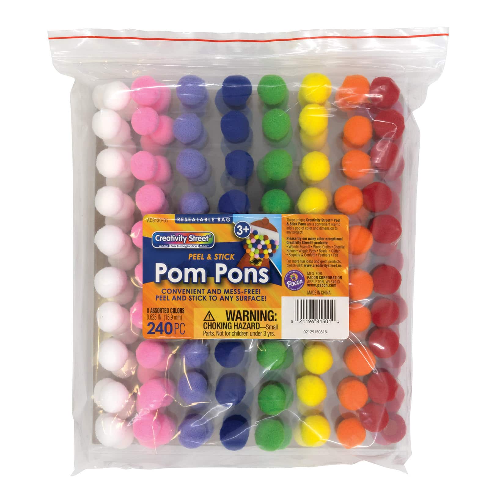 Creativity Street 2 Pack Assorted Colors Peel &#x26; Stick Poms, 240ct.