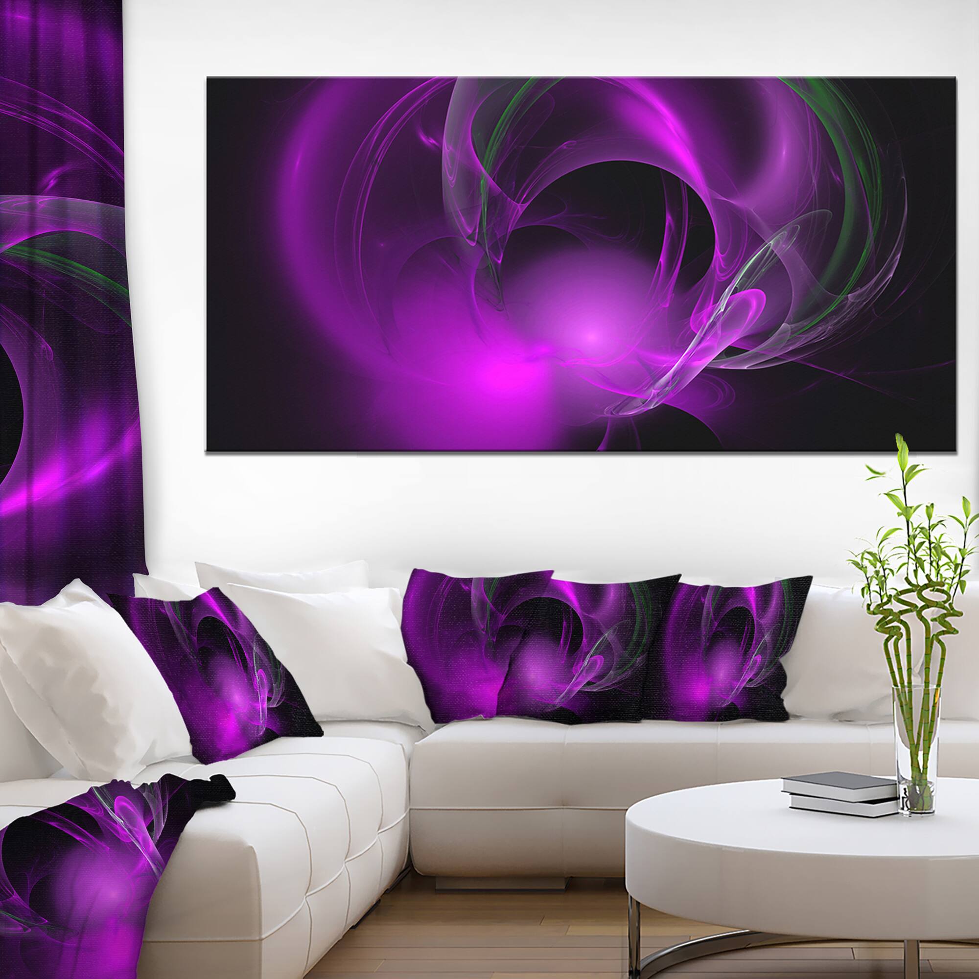 Designart - Purple Fractal Galactic Nebula - Oversized Abstract Canvas Art Print