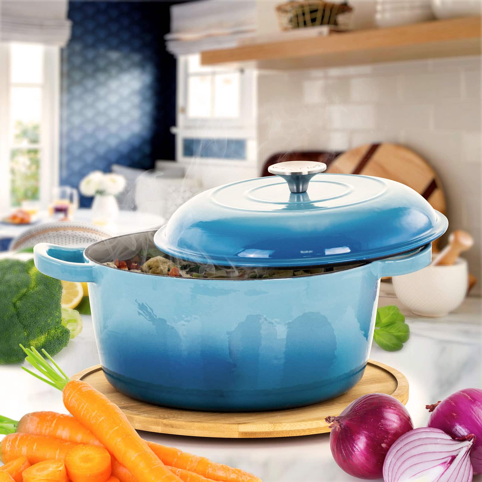 MegaChef Blue Enameled Cast Iron Casserole