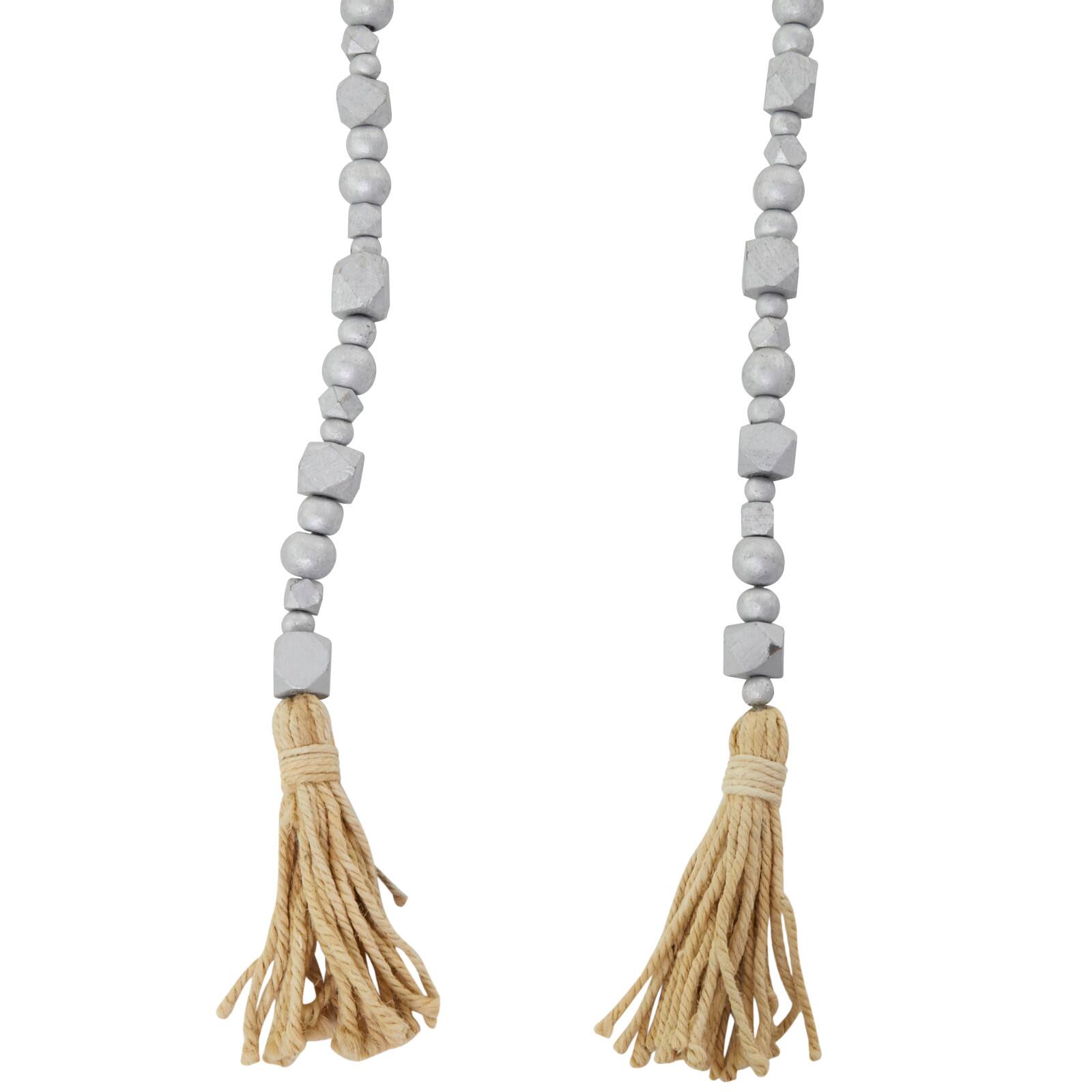 80&#x22; Geometric Wood Bead Garland with Tassels