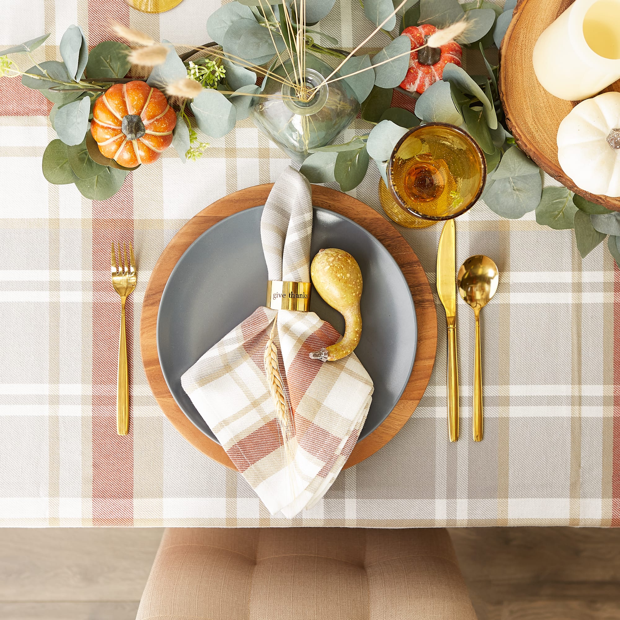 DII® 120" Plaid Thanksgiving Cozy Picnic Tablecloth