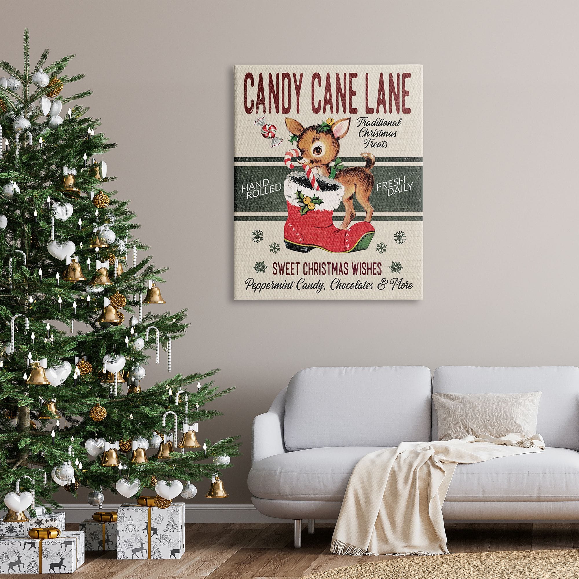 Stupell Industries Candy Cane Lane Vintage Reindeer Boot Canvas Wall Art