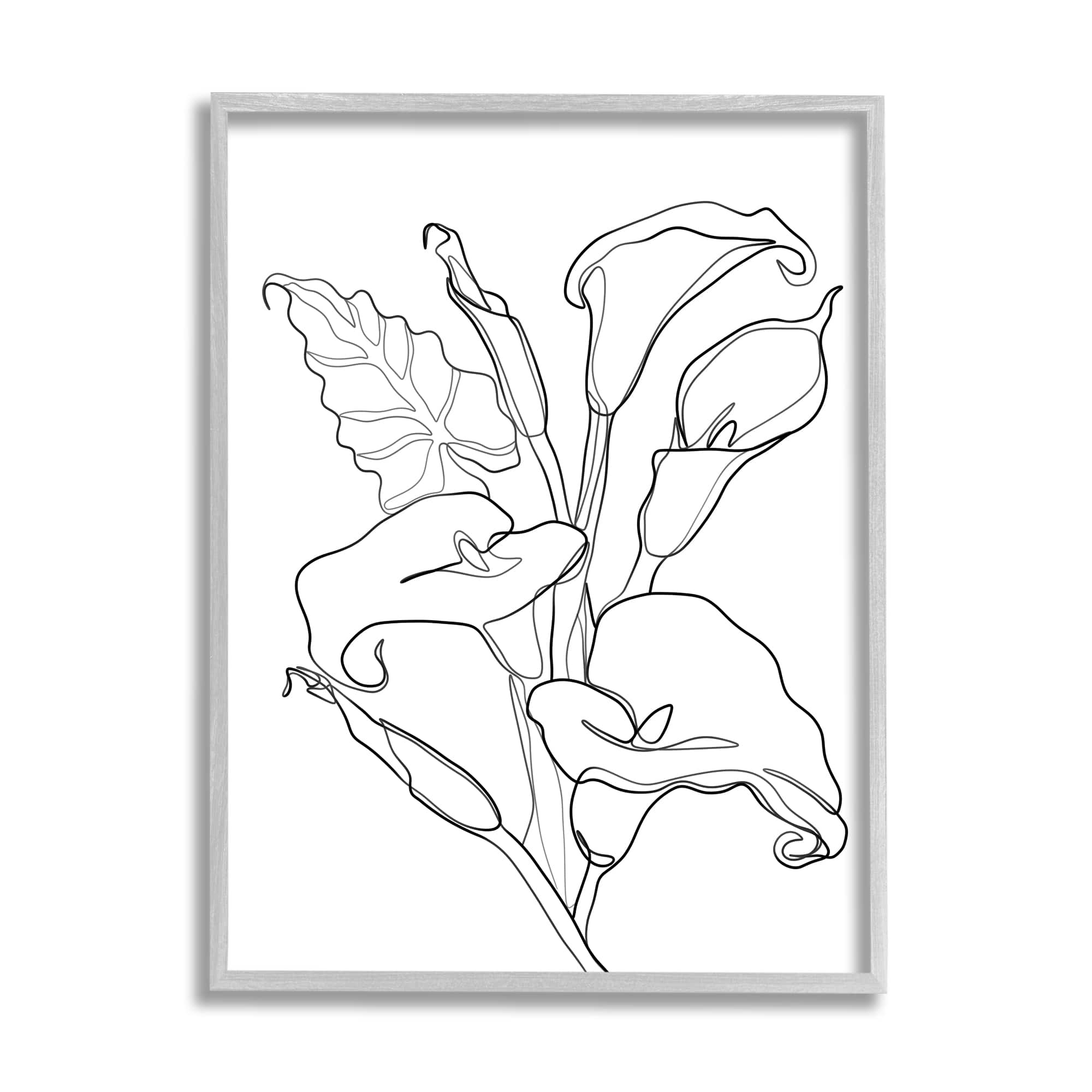 Stupell Industries Calla Lily Floral Stem Modern Minimal Line Drawing in Gray Frame Wall Art