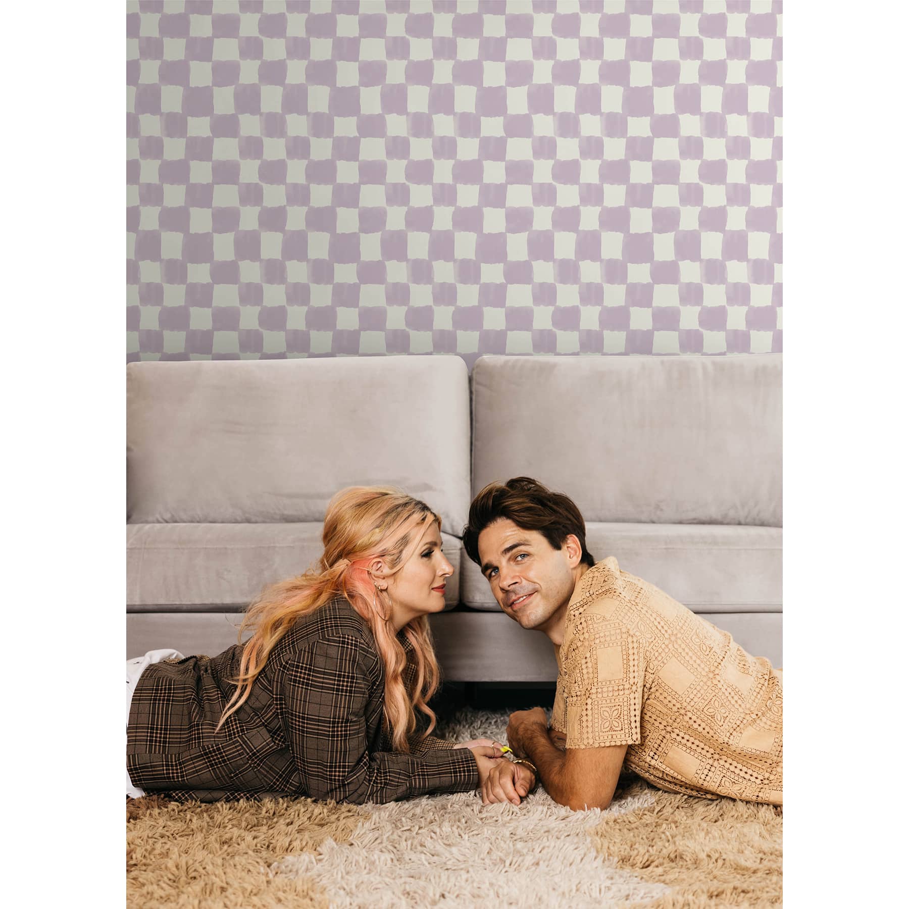 RoomMates Mr. Kate Tess Watercolor Soft Checker Peel & Stick Wallpaper