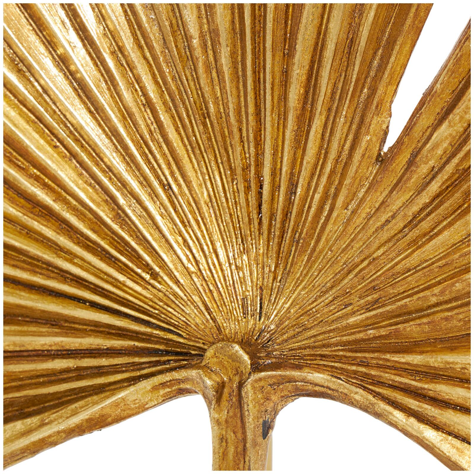 26&#x22; Gold Leaf Textured Metallic Palm Sculpture with Stand